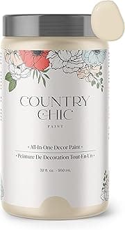 Country Chic All-in-One Chalk Paint for Furniture, Cabinets, Home Decor, Eco-Friendly, Matte Finish, Built-In Primer & Top Coat for Wood, Metal - Cheesecake (Off White) - Quart 32 oz (950 ml)