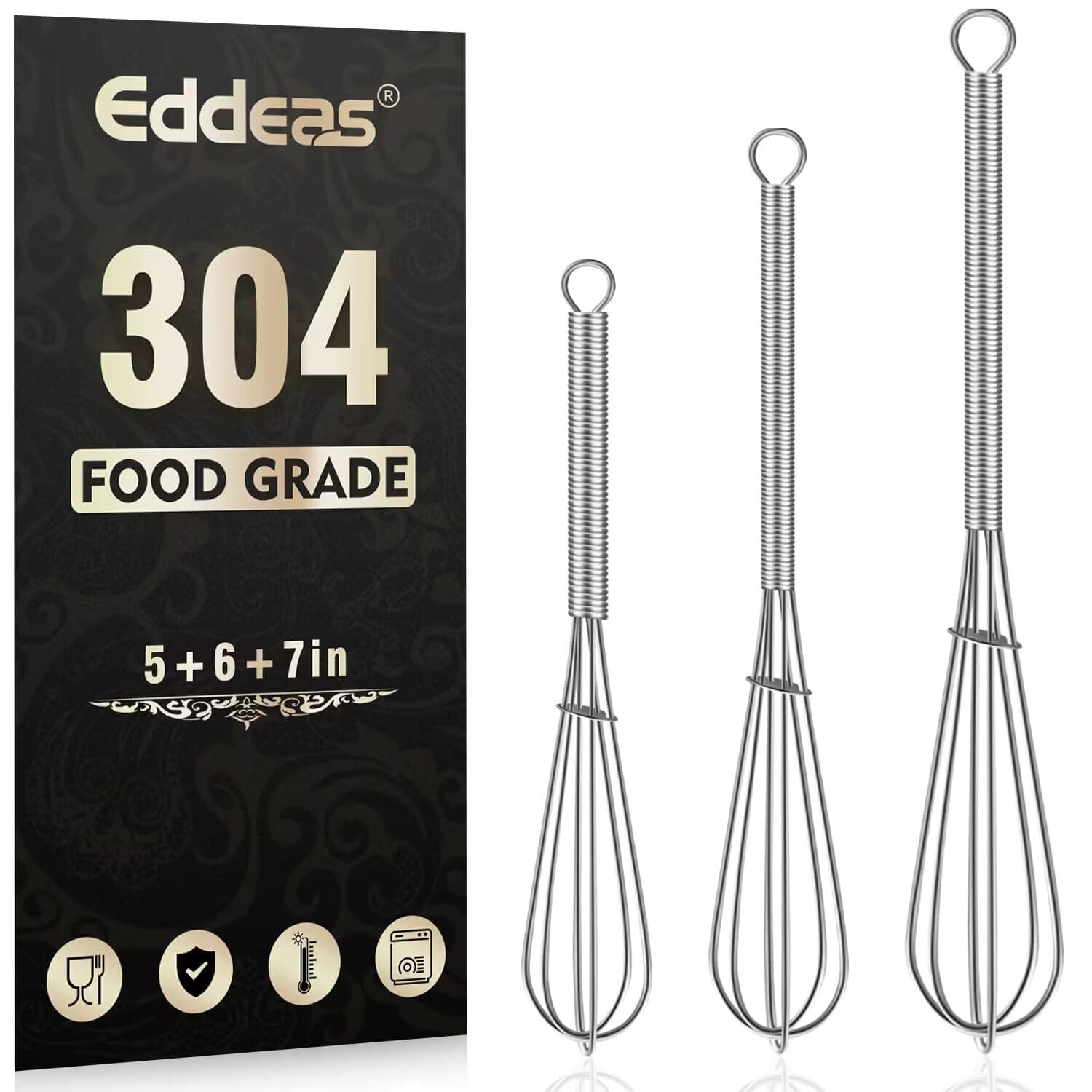 Small Whisk Stainless Steel, Mini wire whisk 3 Pieces, 5in, 6in & 7in Tiny Whisks Perfect for Whisking, Beating, Mixing Sauces & Blending Ingredients.