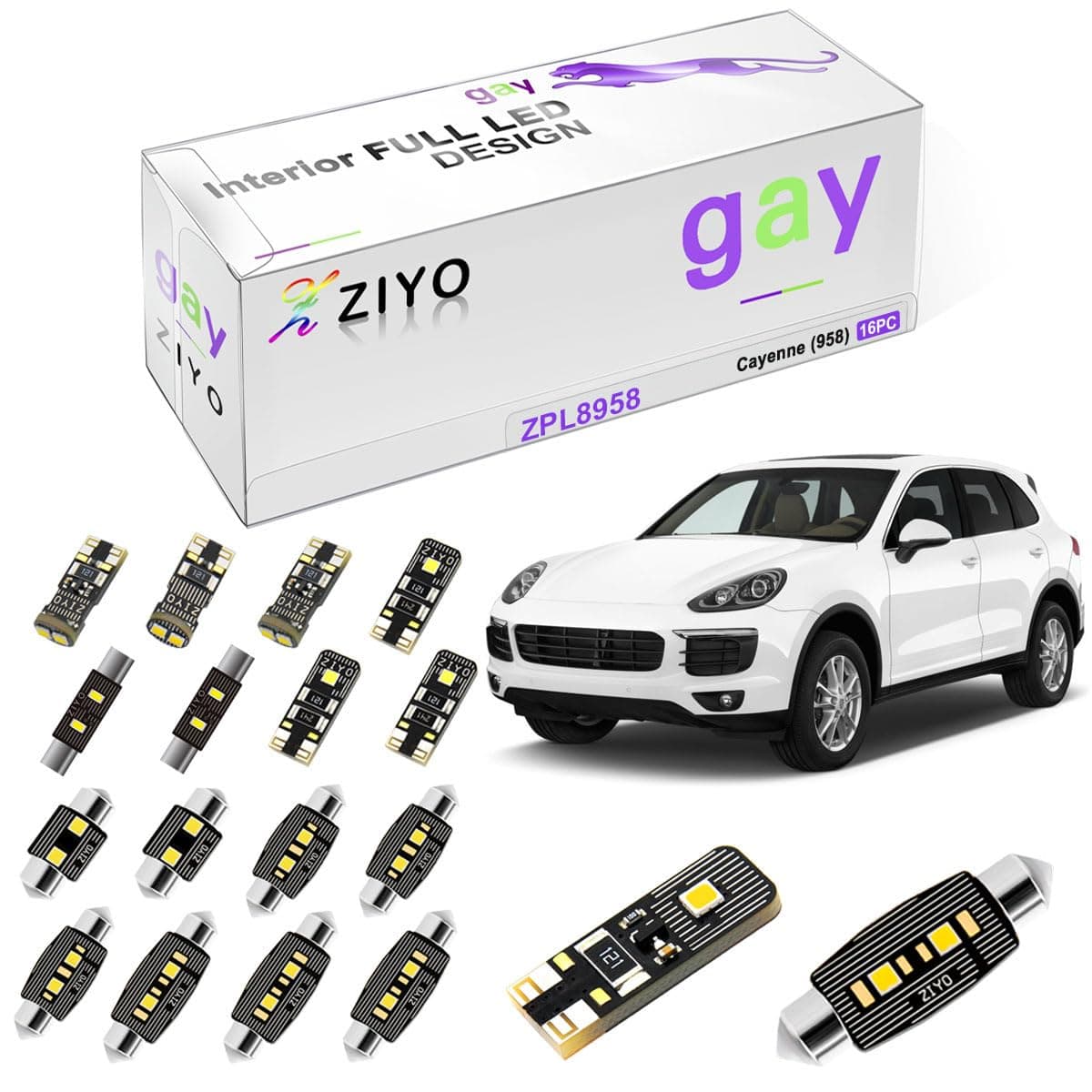 LED Interior Light Kit for Porsche Cayenne 958 2011-2017 Dome Light Bulbs Replacement Package, 6000K Xenon White LED Lights Accessories Upgrade Error Free (16 Bulbs)