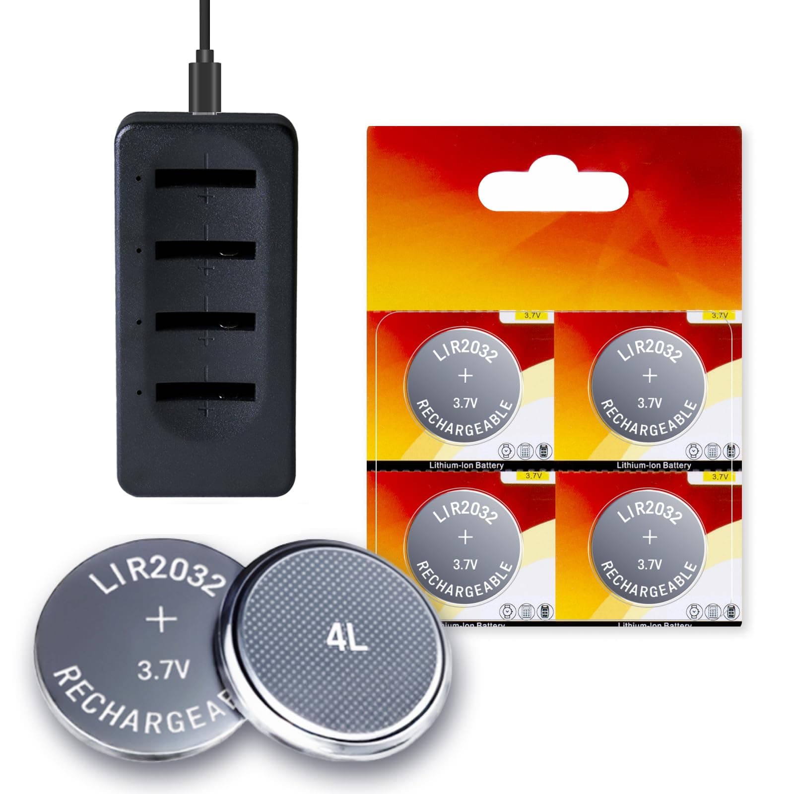 2032 Rechargeable Battery LIR2032 3.7V Lithium Button Batteries Replace CR2032 ML2032 for Car Key(4 Pack)