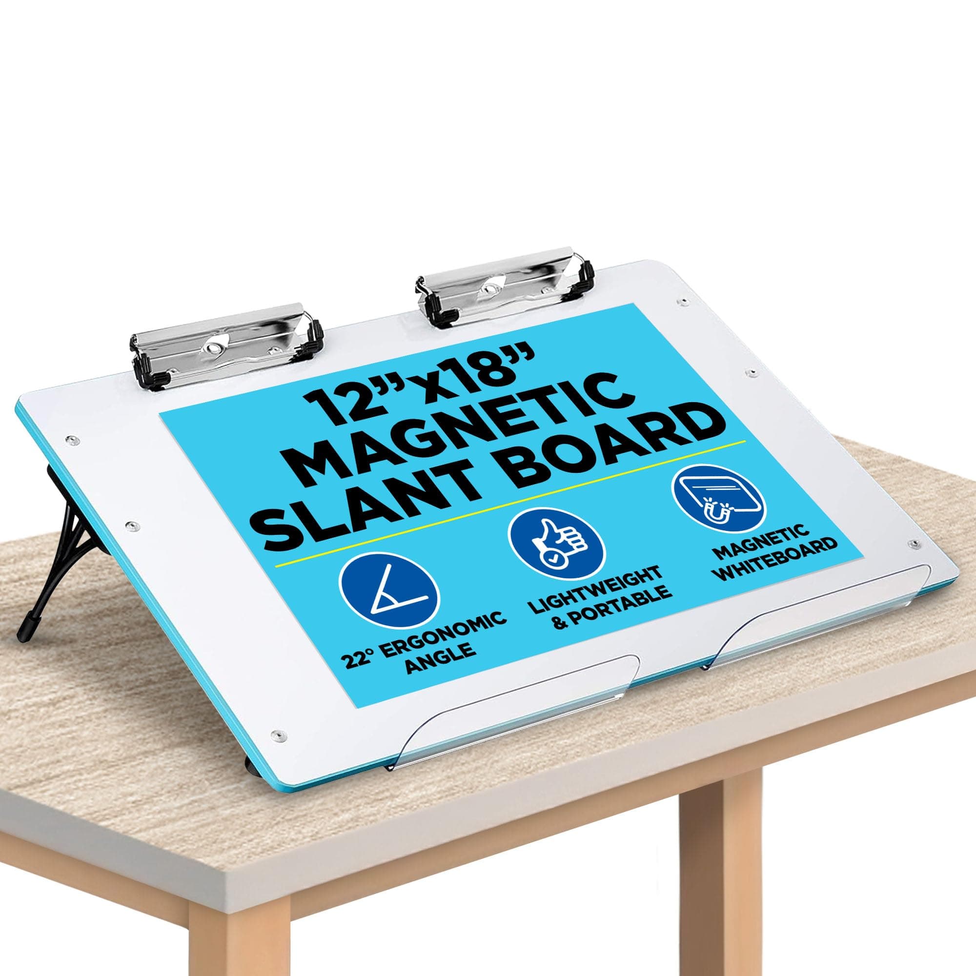 (Blue) Sloped Work Surface for Optimal Learning - Portable Desktop Magnetic Dry Erase White Board for Kids