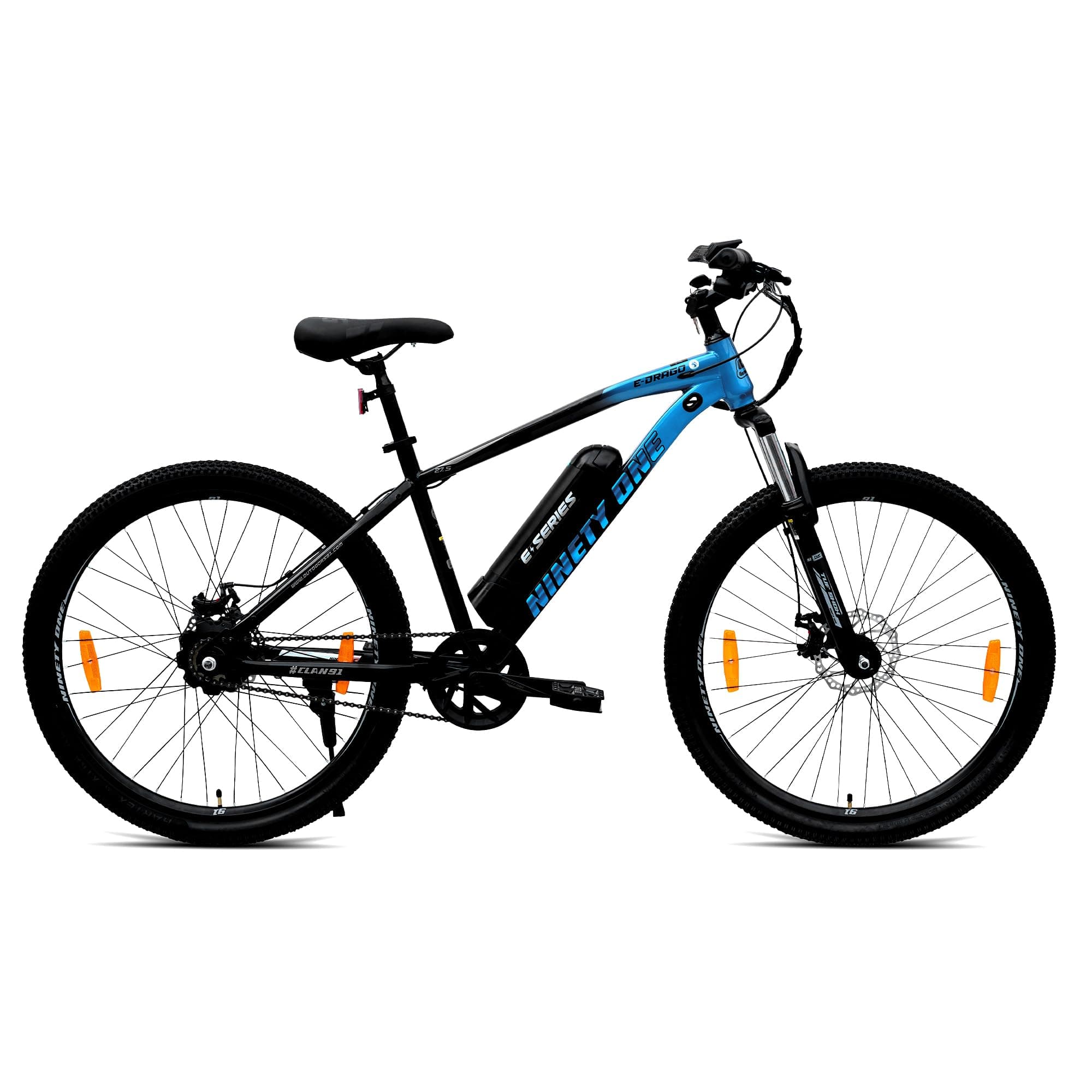 NINETY ONE E-Drago | Electric Cycle | 7.8 Ah Battery | 29 T | Front Suspension 80mm | 250 Watts | IP65 BLDC Motor | 85% pre-Assembled | 2 Years Battery Warranty | Black Blue