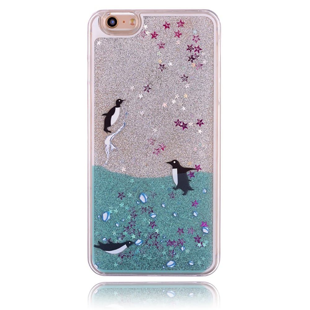 iPhone 6/6S Case, Latest Fashion Creative Design Case Flowing Liquid Stars Luxury Bling Glitter Transparent Plastic Cover for iPhone 6/6S (Penguin)