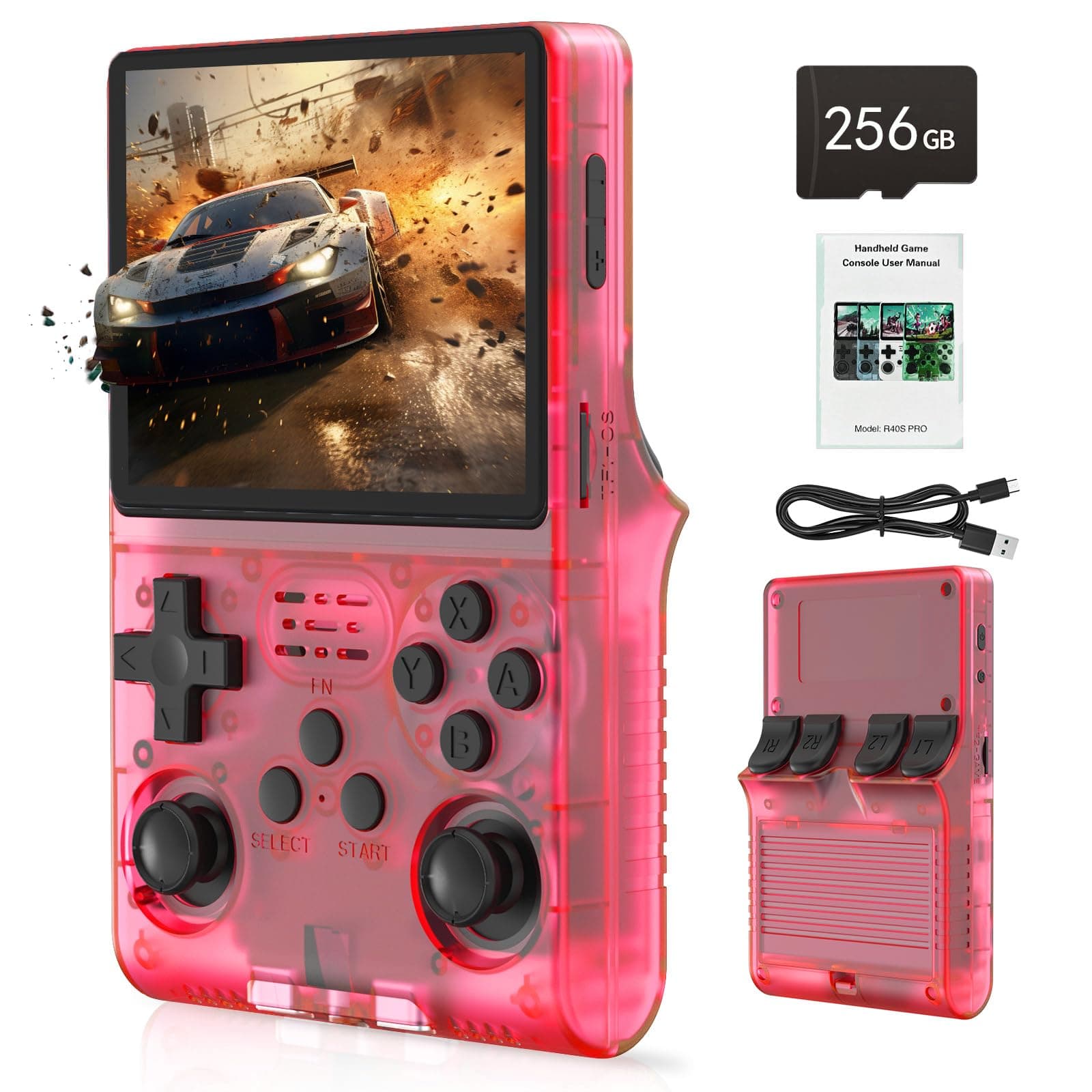 R40S PRO 30000 in 1 Handheld Game Console, 3.5 inch IPS Screen Retro Game Console, Mini Portable Pocket Arcade 3800mAh 45 simulators 256G TF Card