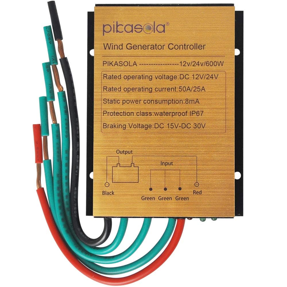 Pikasola Wind Turbine Controller 12V/24V Automatic IP67 Waterproof Suitable for 400W-600W Wind Turbine System