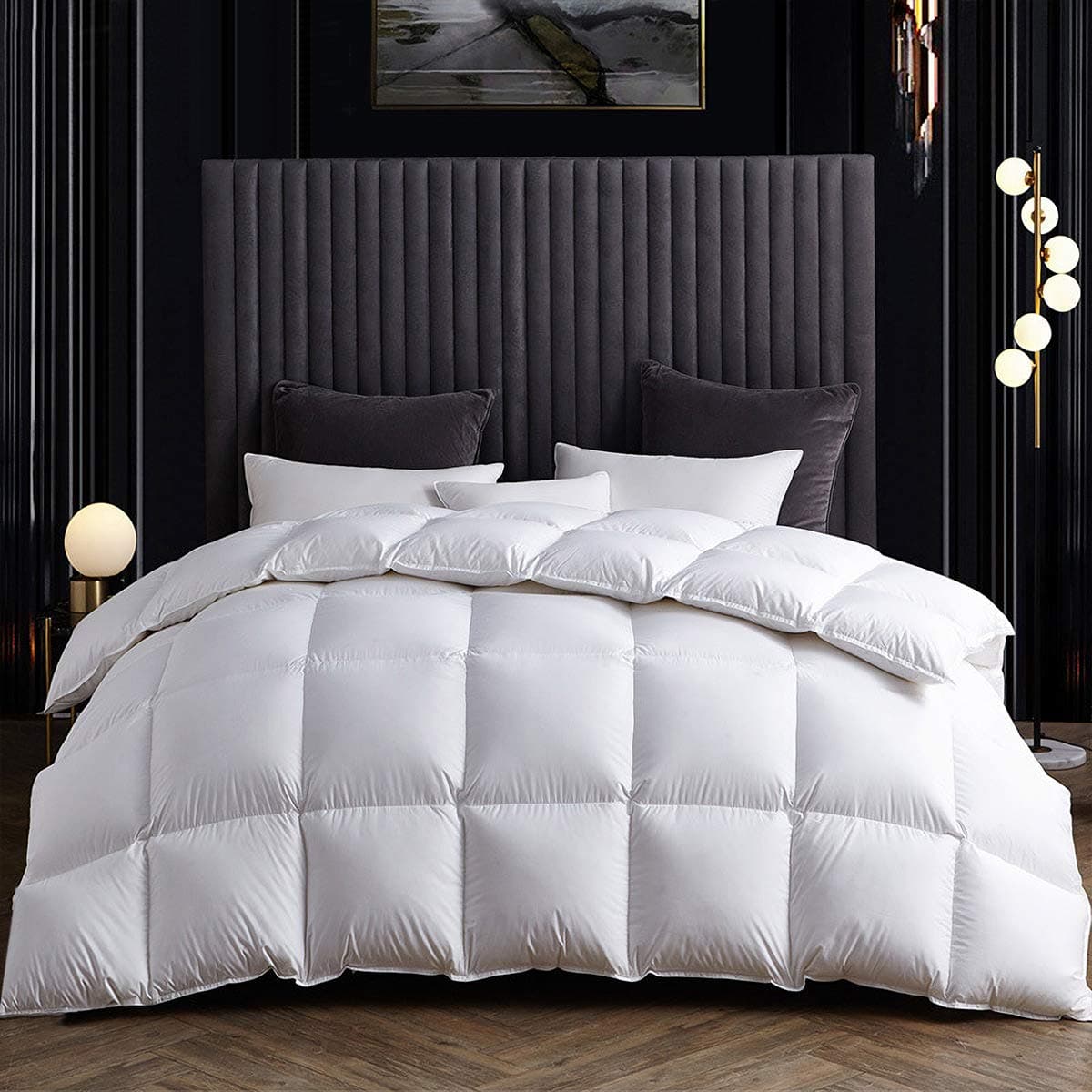 SNOWMAN Lightweight White Feather Down Comforter King Size 100% Cotton Cover Down Proof Baffle Boxes Construction,Soft and Warm King Size 106"x90"
