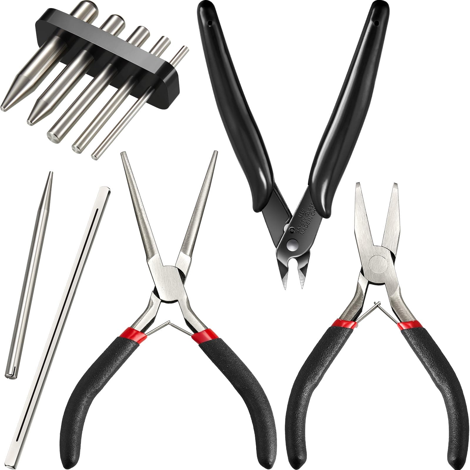 10 Pieces Metal DIY Model Tool Sets Tab Edge Cylinder Cone Shape Bending Assist Tools and Nozzle Pliers Flat Nose Pliers Needle Nose for 3D Metal Jigsaw Puzzles Assembly