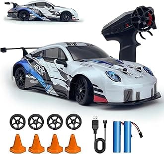 RC Drift Car 2.4GHz 1:24 Scale 4WD High Speed Remote Control Cars Vehicle with LED Lights Two Batteries and Drifting Tires Racing Sport Toy Cars for Adults Boys Girls Kids