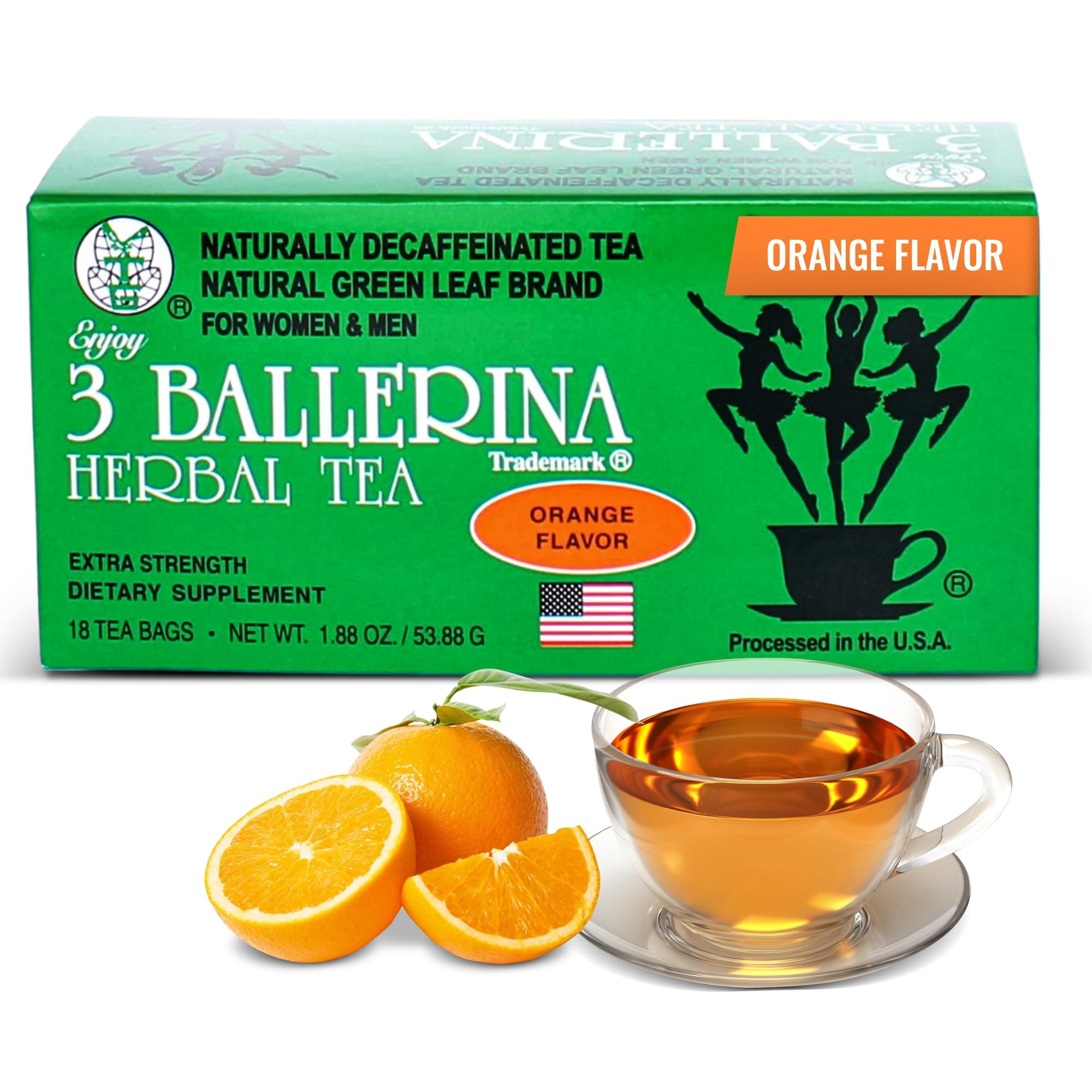 3 Ballerina Diet Tea Extra Strength – Orange-Flavor Herbal Tea Bags for Digestive Comfort and Weight Maintenance – Pack of 1 (18 Count)