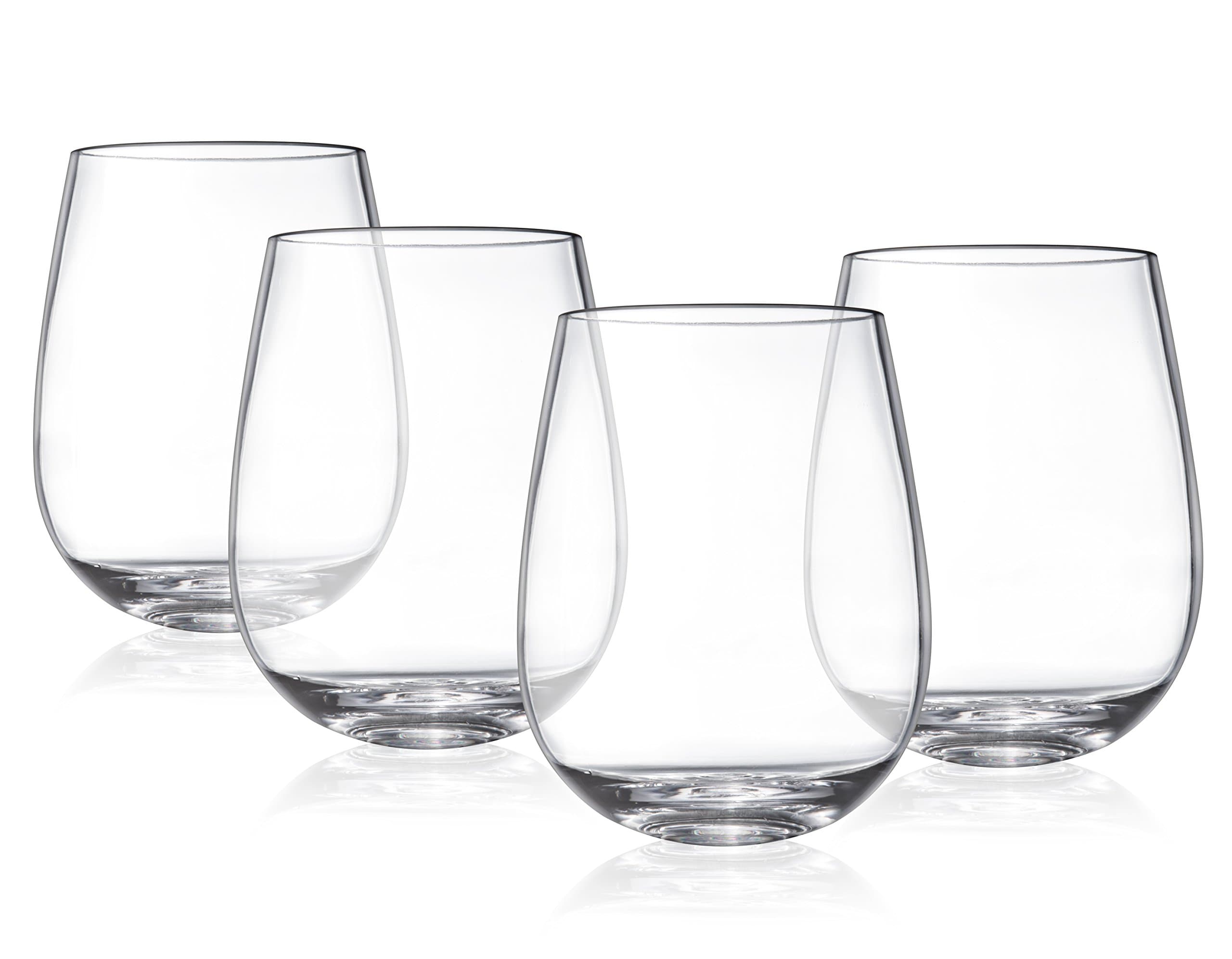 Premium Unbreakable Stemless Wine Glasses Set By Shatterproof Reusable Plastic Wine Cups - Looks like Real Glass - 15oz Perfect For Parties & Entertaining Guests - 4 Piece set
