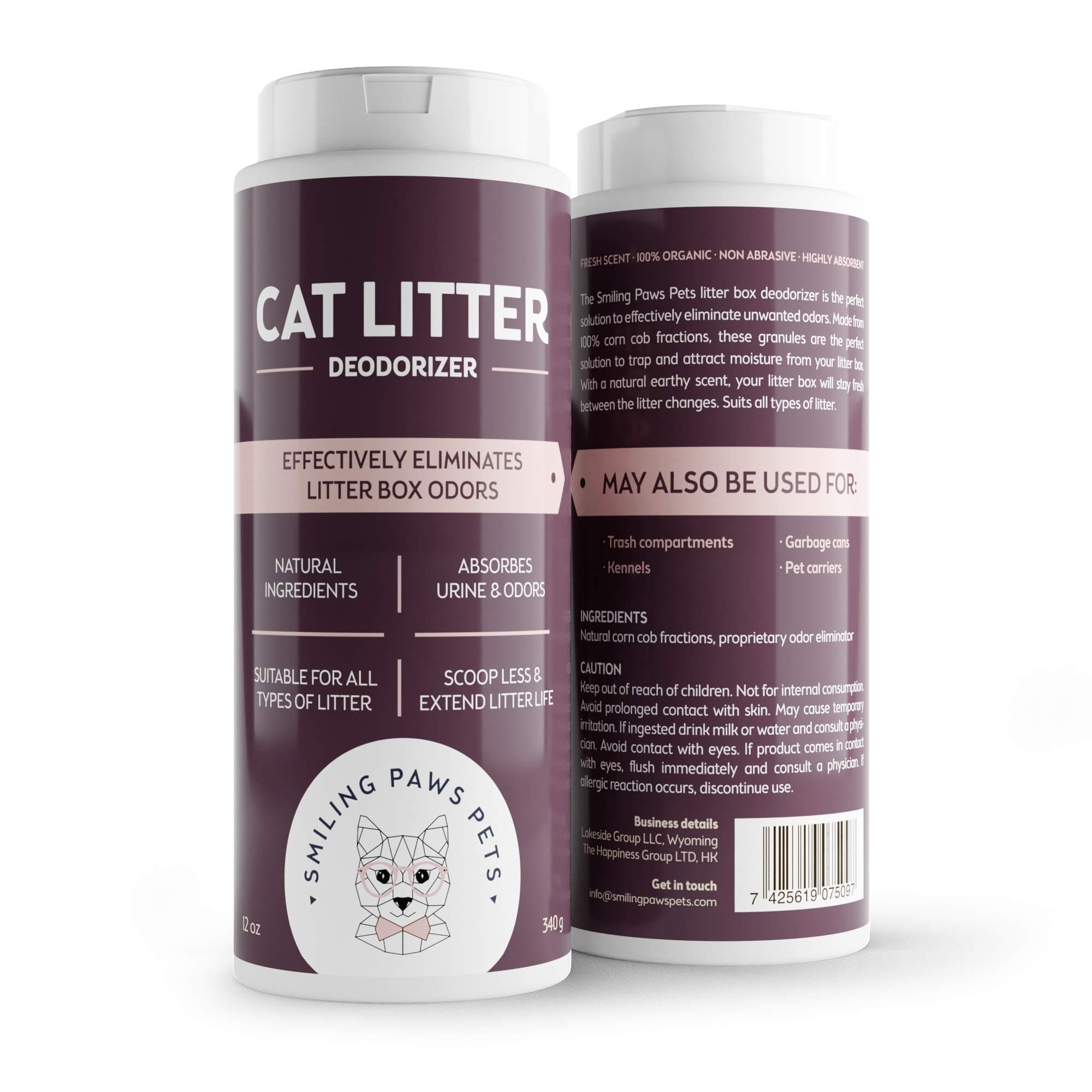 Smiling Paws Pets Organic Cat Litter Deodorizer - Kitty Litter Deodorizer, Box Scent Remover, and Moisture Absorber - Keeps Litter 100% Fresh - 3-in-1 Pet Odor Eliminator and Neutralizer