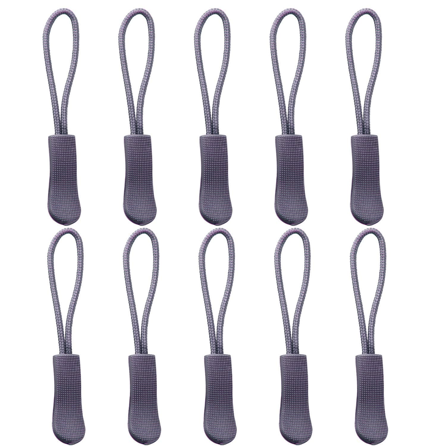 Yzsfirm 10 Pcs Extension Zipper,Silver Gray Durable Zipper Pulls Strong Nylon Cord Rubber Textured No-Slip Pull Rope Fit Any Zipper
