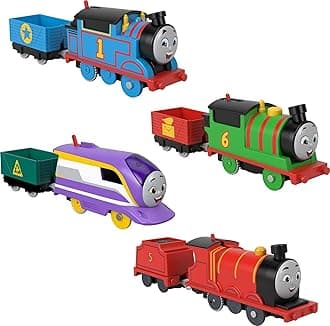 Thomas & Friends Motorized Toy Trains Set of 4 Engines, Thomas Percy Kana & James for Preschool Pretend Play Kids Ages 3+ Years
