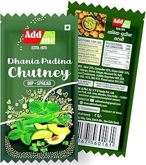 Add Me Dhania Pudina Chutney 15gm Sachet chotu Pack Green Hari chatni for bhel pani Puri 48 Sachet 720 Grams