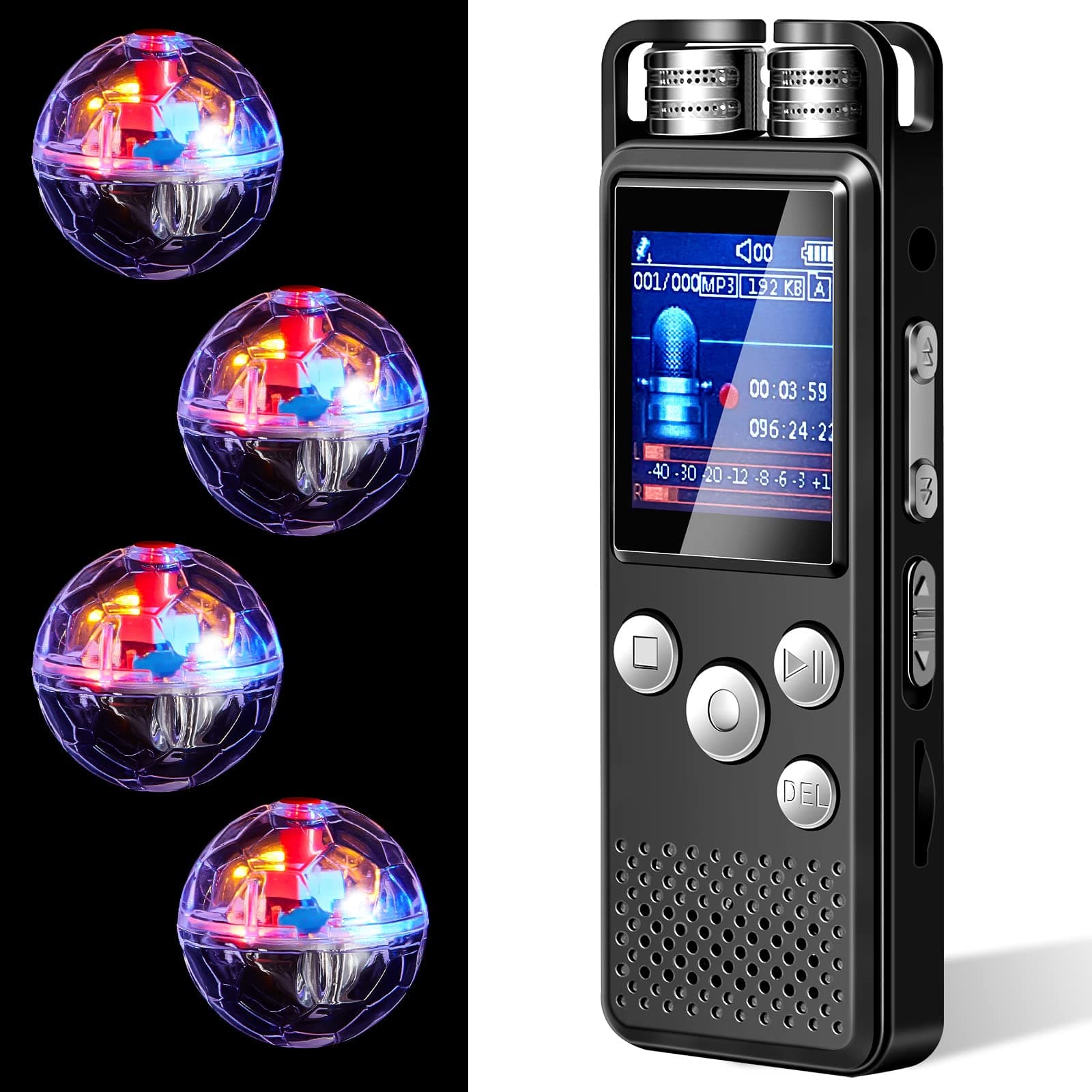 Dunzy 5 Pcs EVP Recorder Ghost Hunting Kit Includes Digital Voice Recorders with 4 LED Cat Balls Motion Activated Cat Ball Voice Activated Recorder with Playback for Pet Dog Animals(8 Gb,Chic Style)