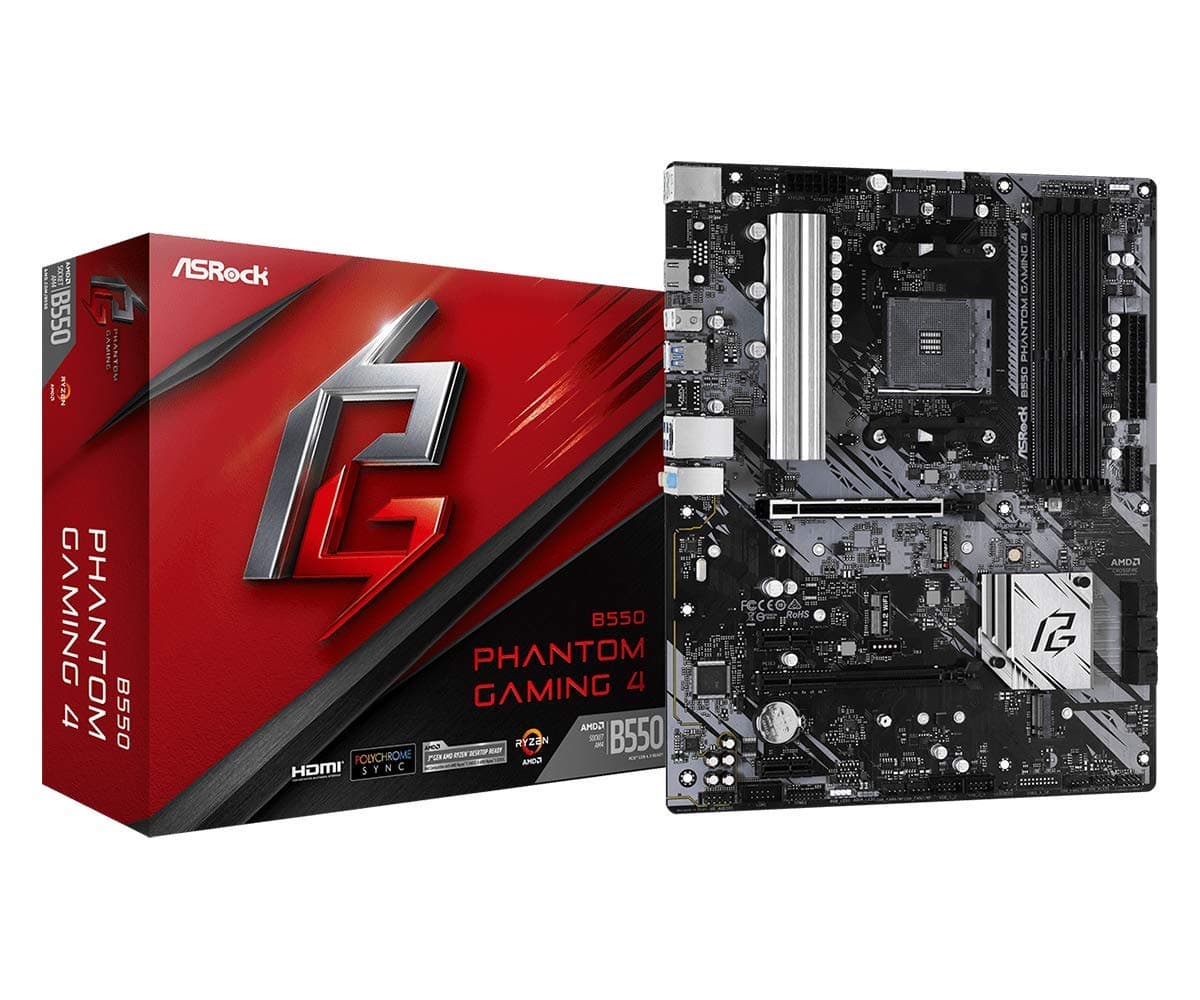 ASRock B550 Phantom Gaming 4 Supports AMD AM4 Socket Ryzen™ 3000, 3000 G-Series, 4000 G-Series, 5000 and 5000 G-Series Desktop Processors Motherboard
