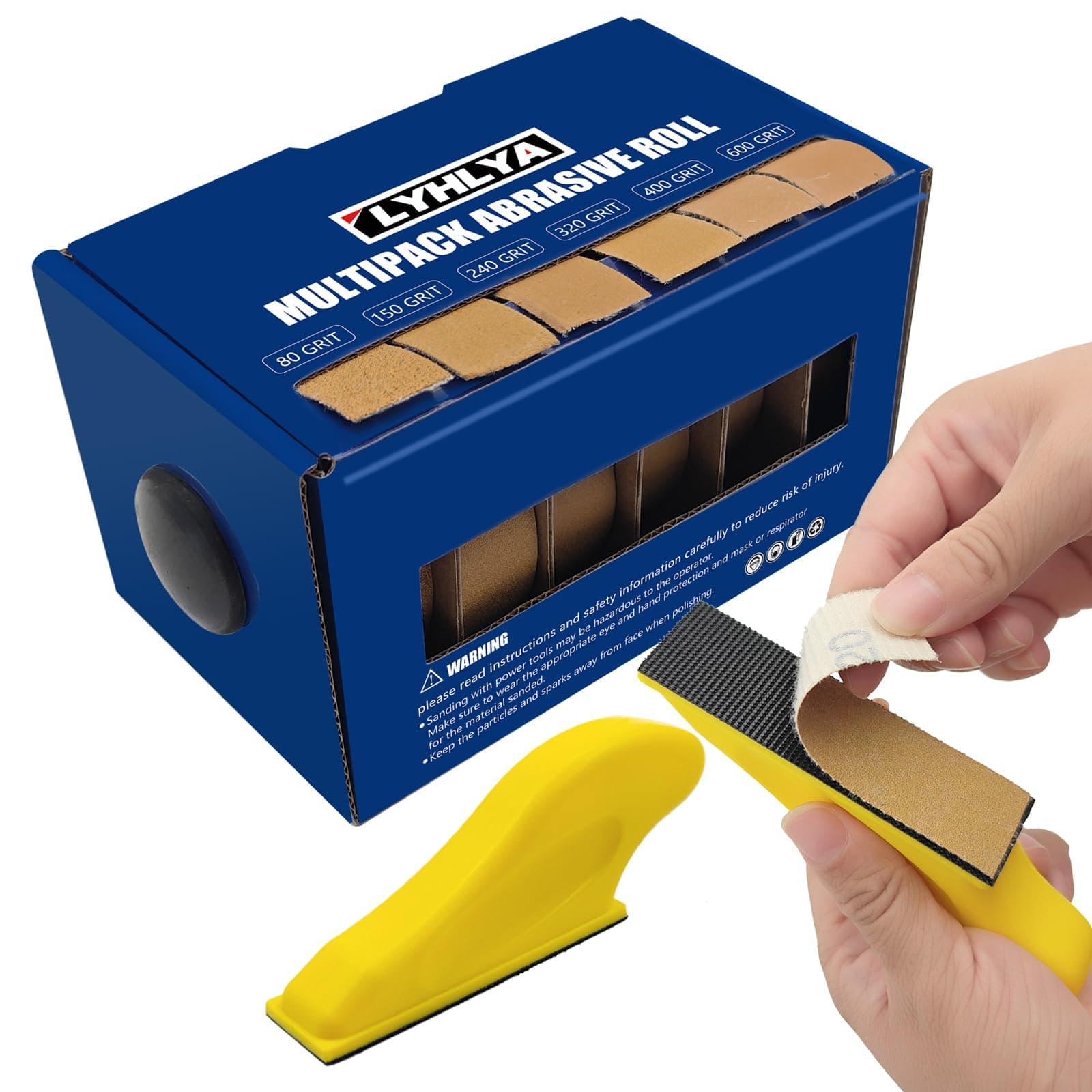 Hook and Loop Sandpaper Rolls, 6 Grits Emery Cloth Rolls 1 Inch x 20 Feet Assorted Sand Paper with Dispenser 80 150 240 320 400 600 Grit with 2 Mini Sander Kits