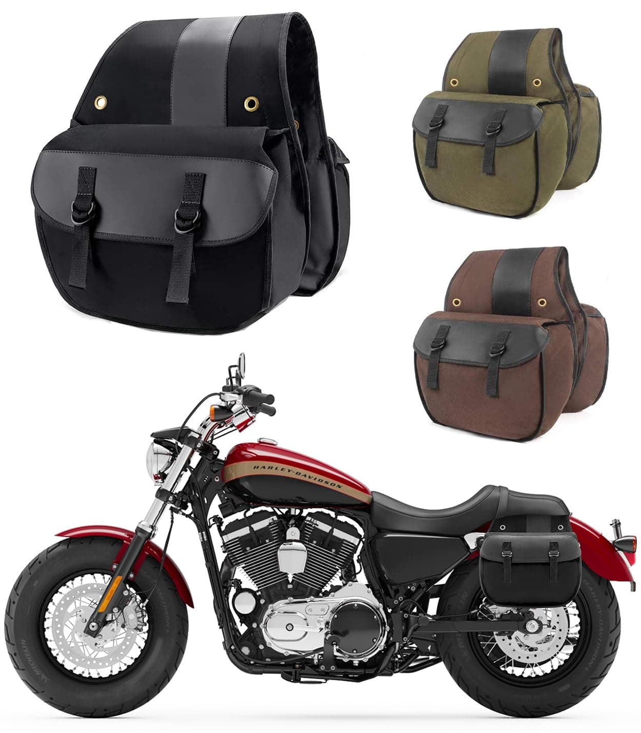 Quick-Easy Universal Fit Throw Over Motorcycle Canvas Biker Cargo Saddlebags (Black)