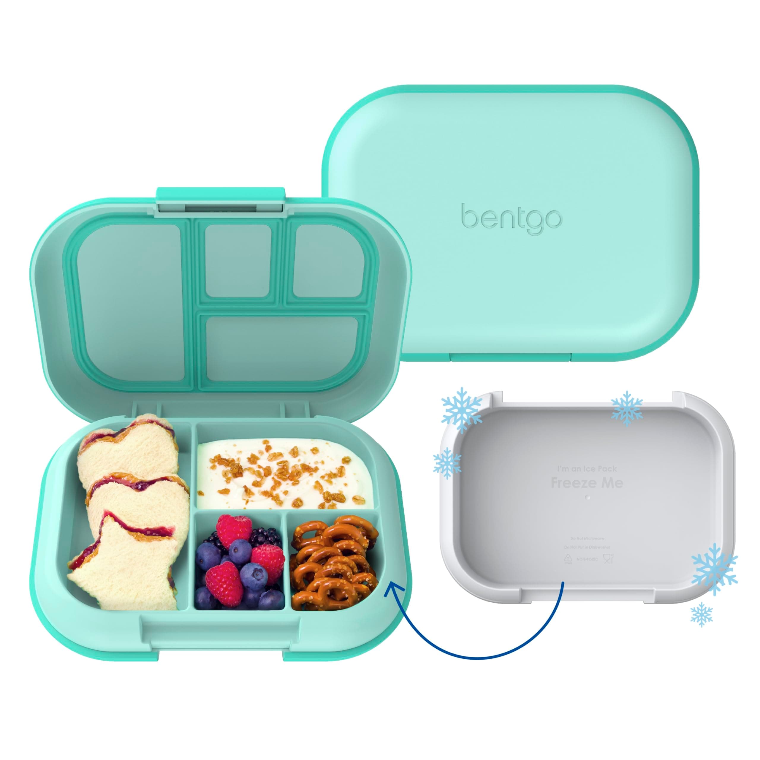 Kids Chill Lunch Box - Bento-Style Lunch Solution with 4 Compartments and Removable Ice Pack for Meals and Snacks On-the-Go - Leak-Proof, Dishwasher Safe, BPA-Free (Aqua)