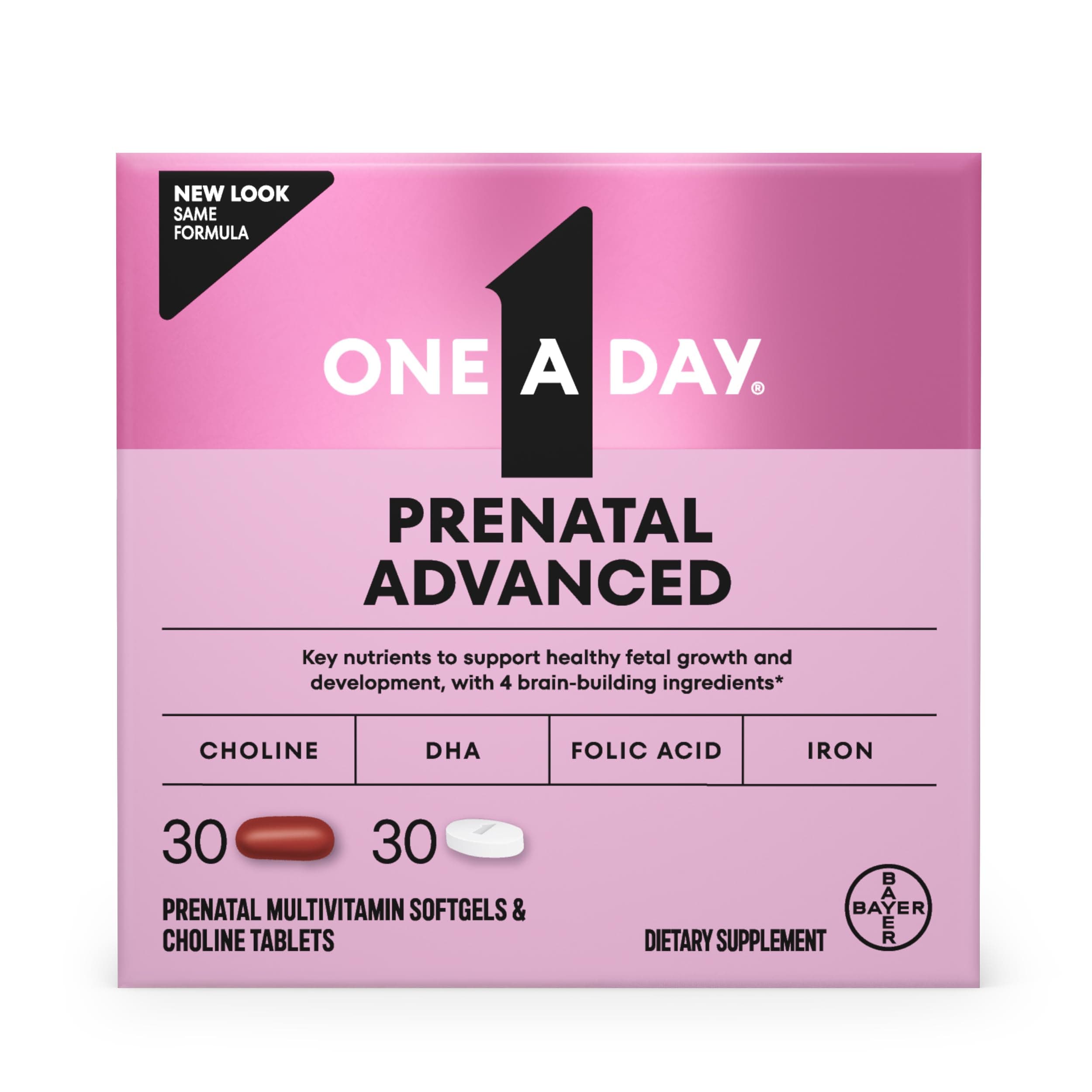 Womens Prenatal Advanced Complete Multivitamin with Brain Support* with Choline, Folic Acid, Omega-3 DHA & Iron for Pre, During and Post Pregnancy, 30+30 Count (60 Count Total Set)