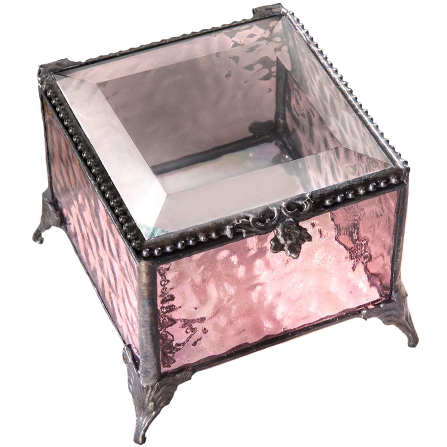 J Devlin Glass Art ewelry Box Decorative Keepsake Storage Organizer Trinket Case Gift for Her Box 3x3 Series 3x3 Pink Box 903