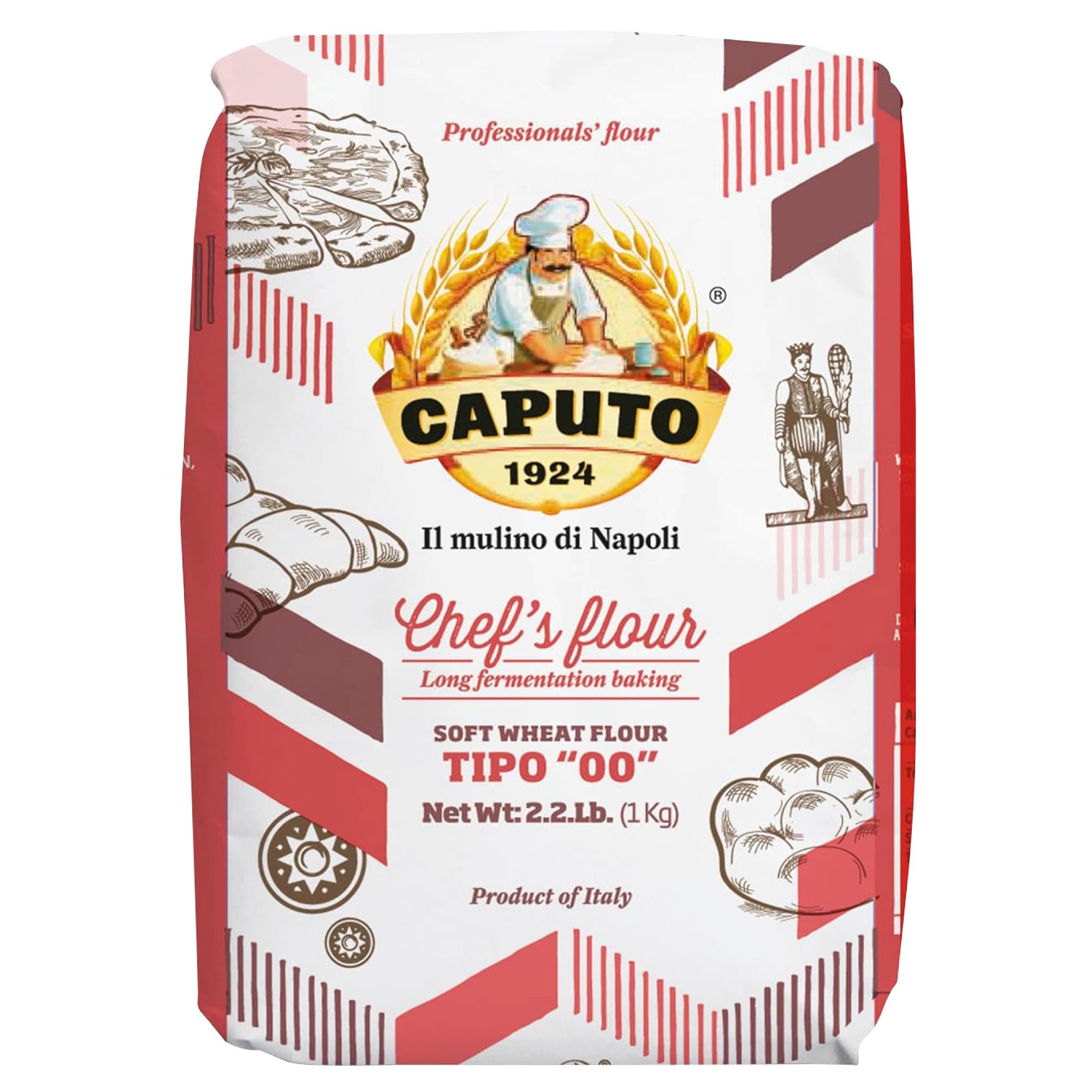 Caputo Antimo Flour"00" Chefs Flour (5 Pack) Each 1 Kilo (2.2 Pounds) Bags, Il Mulino di Napoli, Pizza Flour