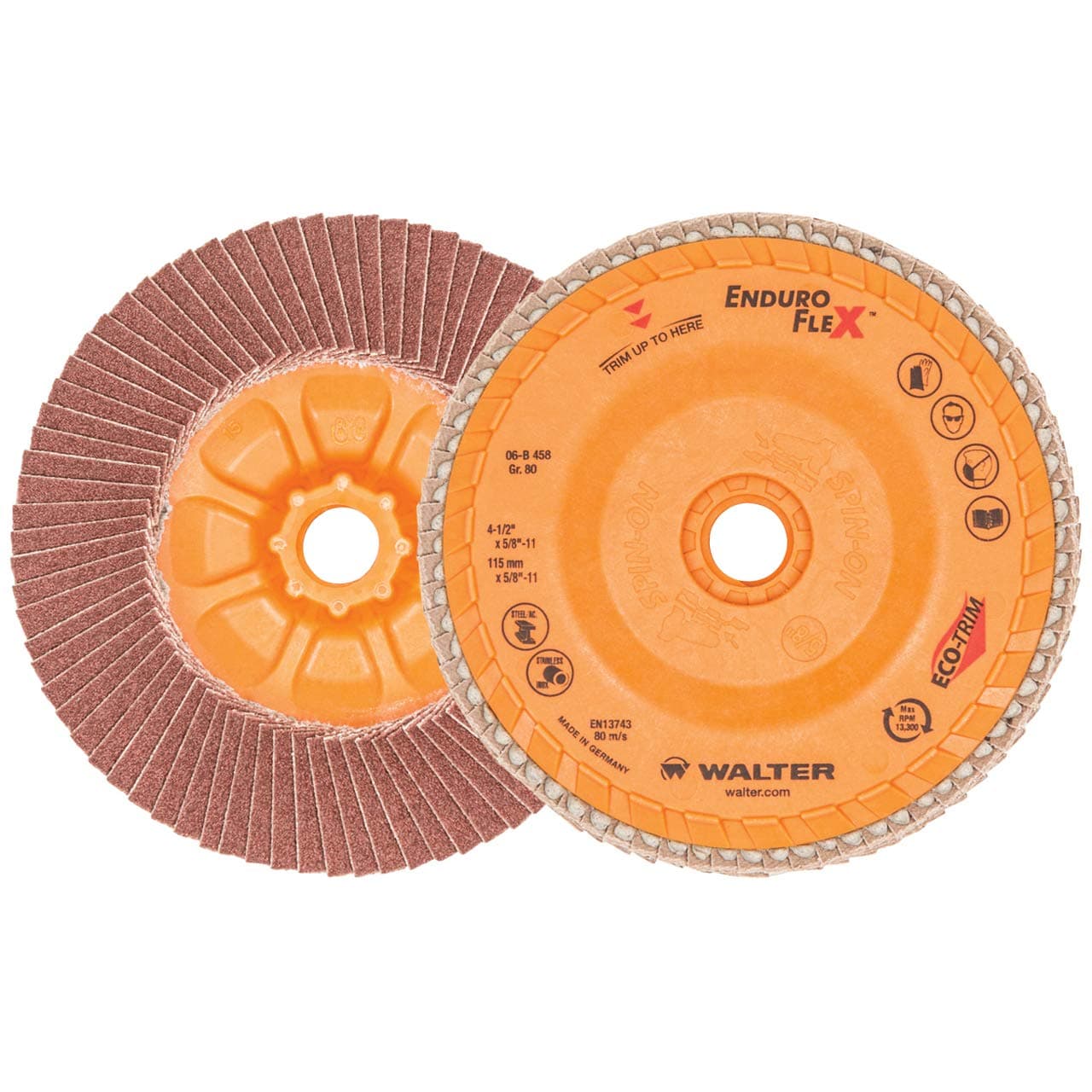 WALTER06B458 4-1/2x5/8-11 Enduro-Flex Spin-On Flap Disc 80 Grit, 10 p