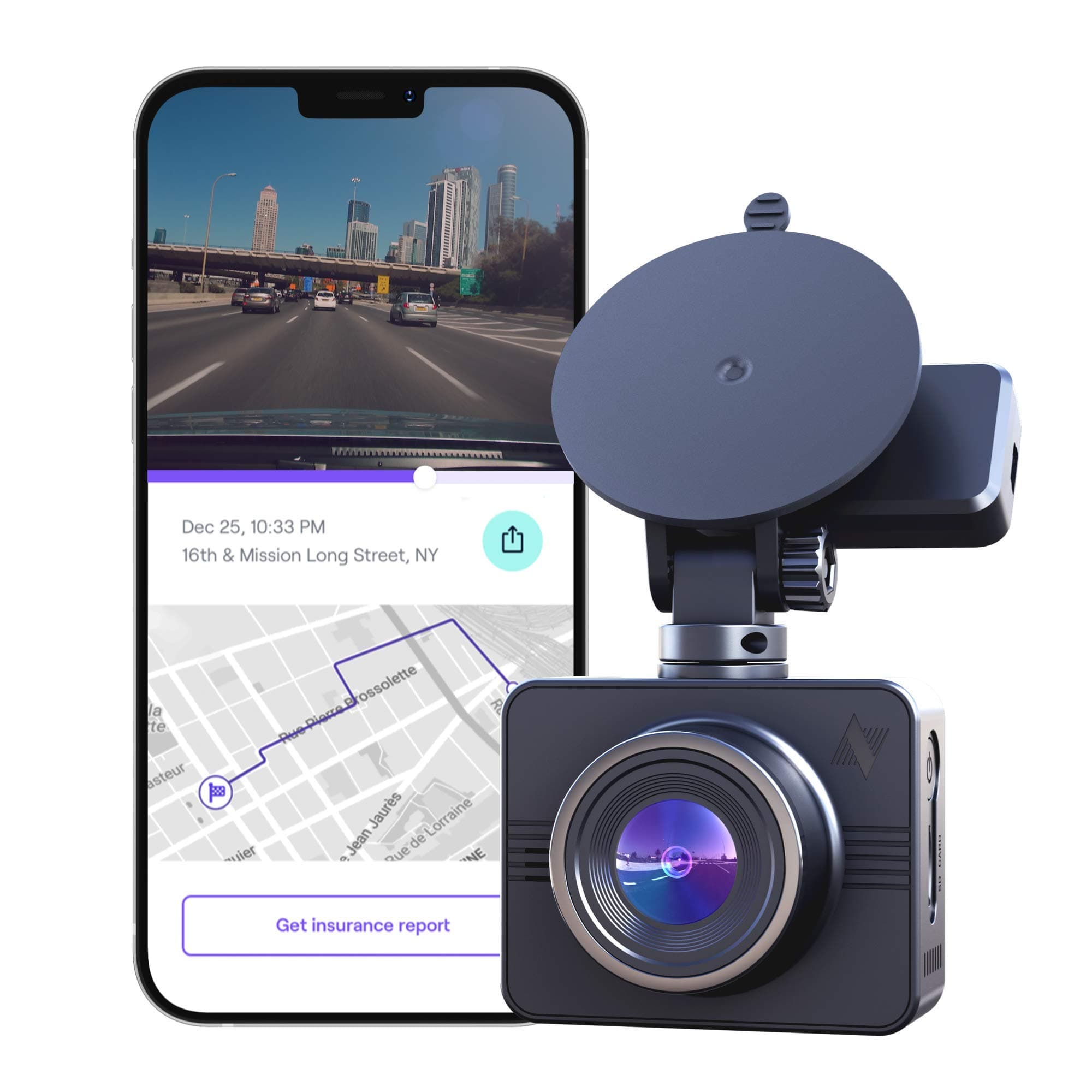 NexarBeam GPS Dash Cam | HD Front Dash Cam | 2022 Model | 32 GB SD Card Included | Unlimited Cloud Storage | Parking Mode | WiFi