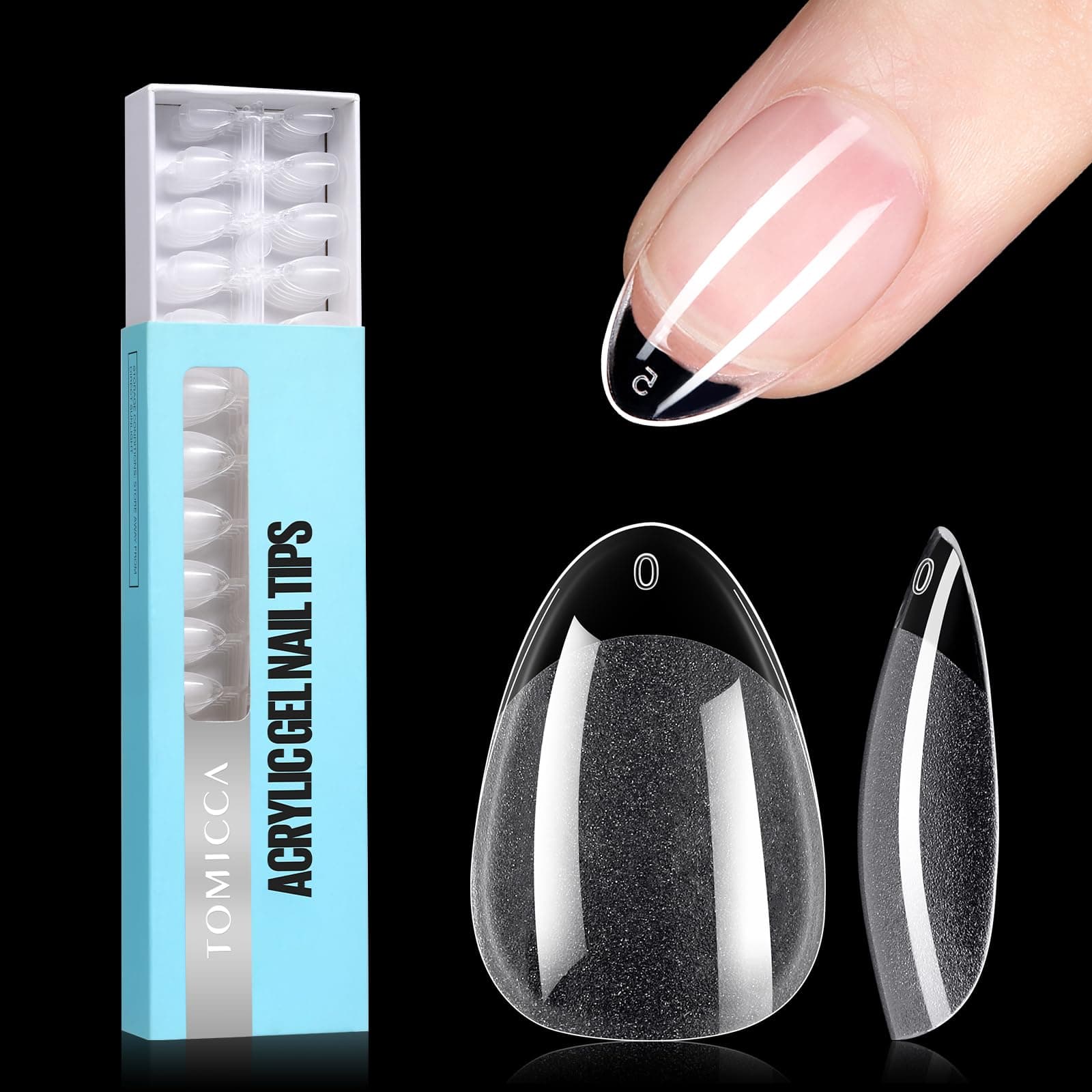 Almond Shaped Short Nail Tips - 192PCS Half Matte False Nails, No File Needed- Full Cover Fake Nail Tips, Clear Acrylic & Strong Tips for Press On Extension - 12 Sizes