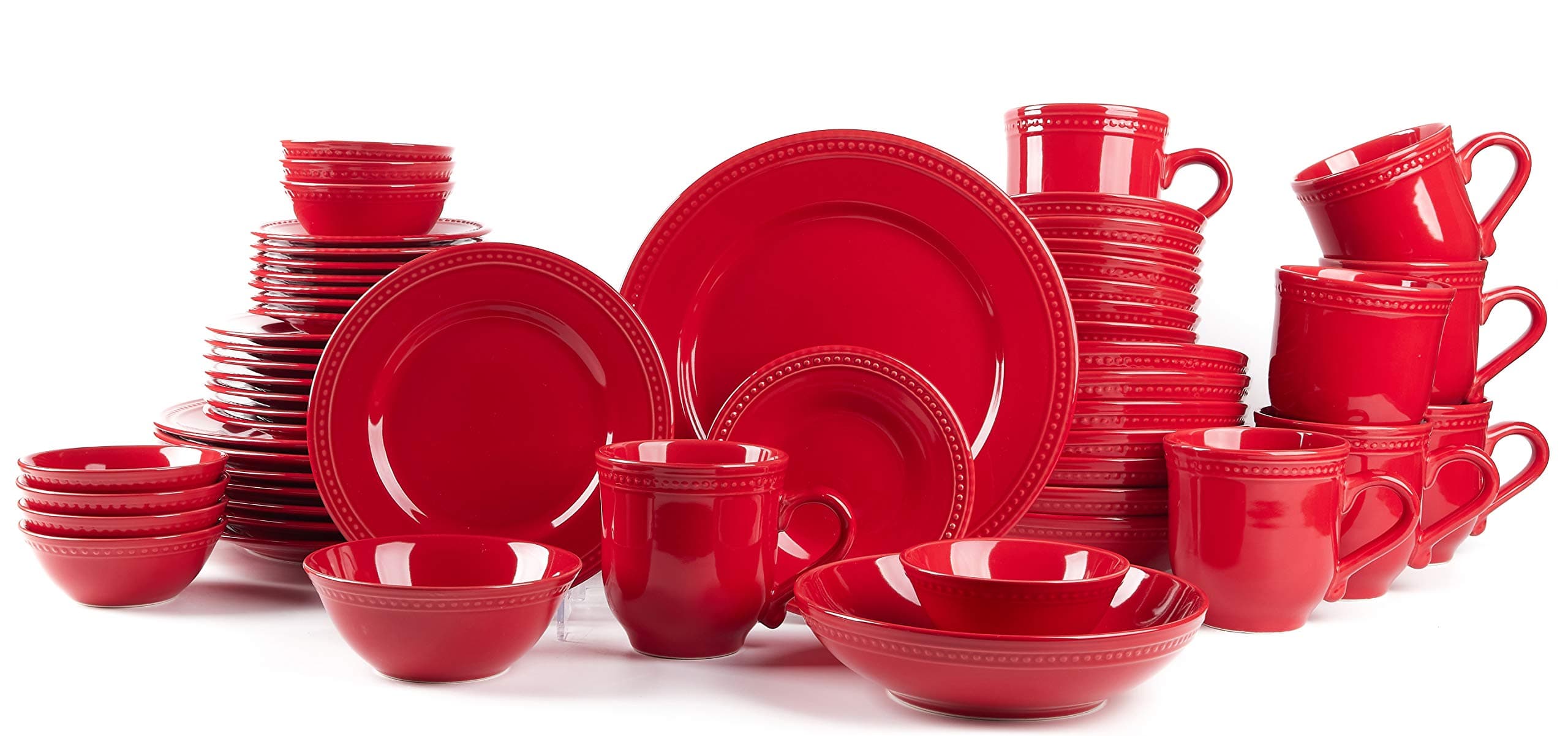 Pearl Dots Stoneware Dinnerware Set (56pc Set, Red)