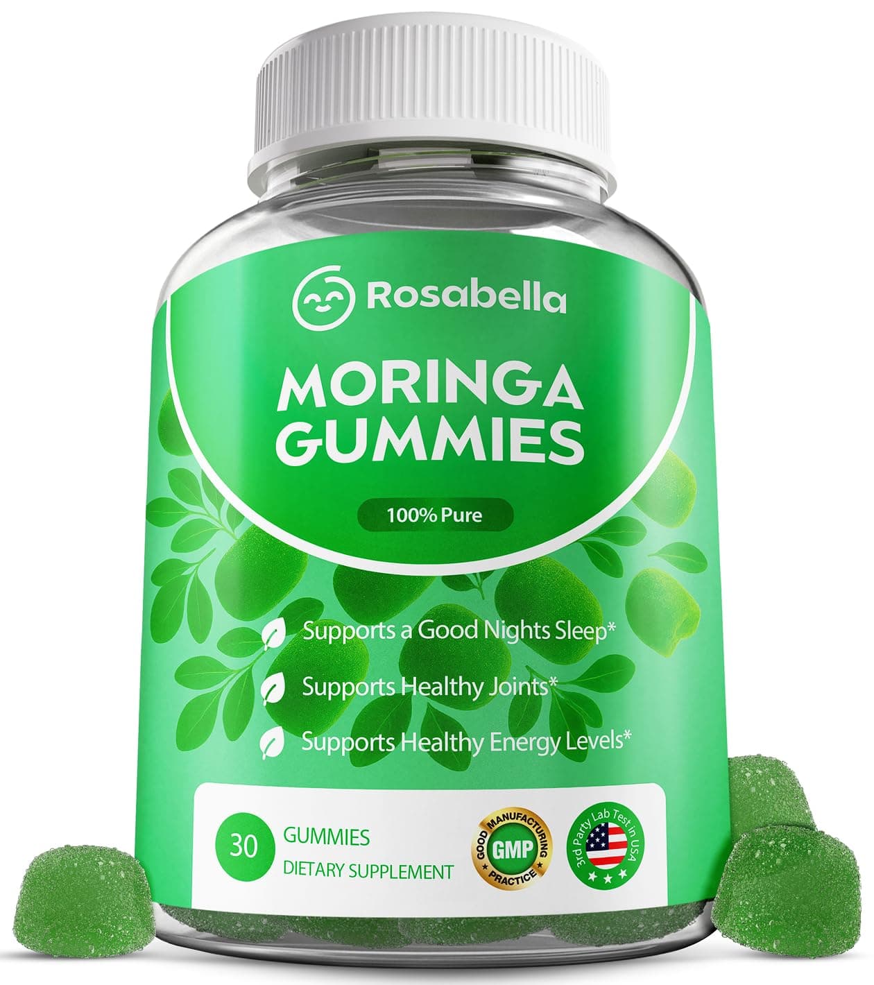 Moringa Gummies – Moringa Leaf Extract 1000mg Equivalent Per Serving – Natural Energy & Balance – Non-GMO, Gluten-Free Superfood Gummies for Women & Men – 30 Count