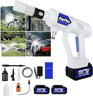 21V Cordless Power Washer, High Power Washer Machine, 652PSI Bushless Portable Pressure Washer with Adjustable Nozzle, Foam Pot & 5M Hose Jet Washer for Car Fence Floor Cleaning Watering (w/2 Battery)