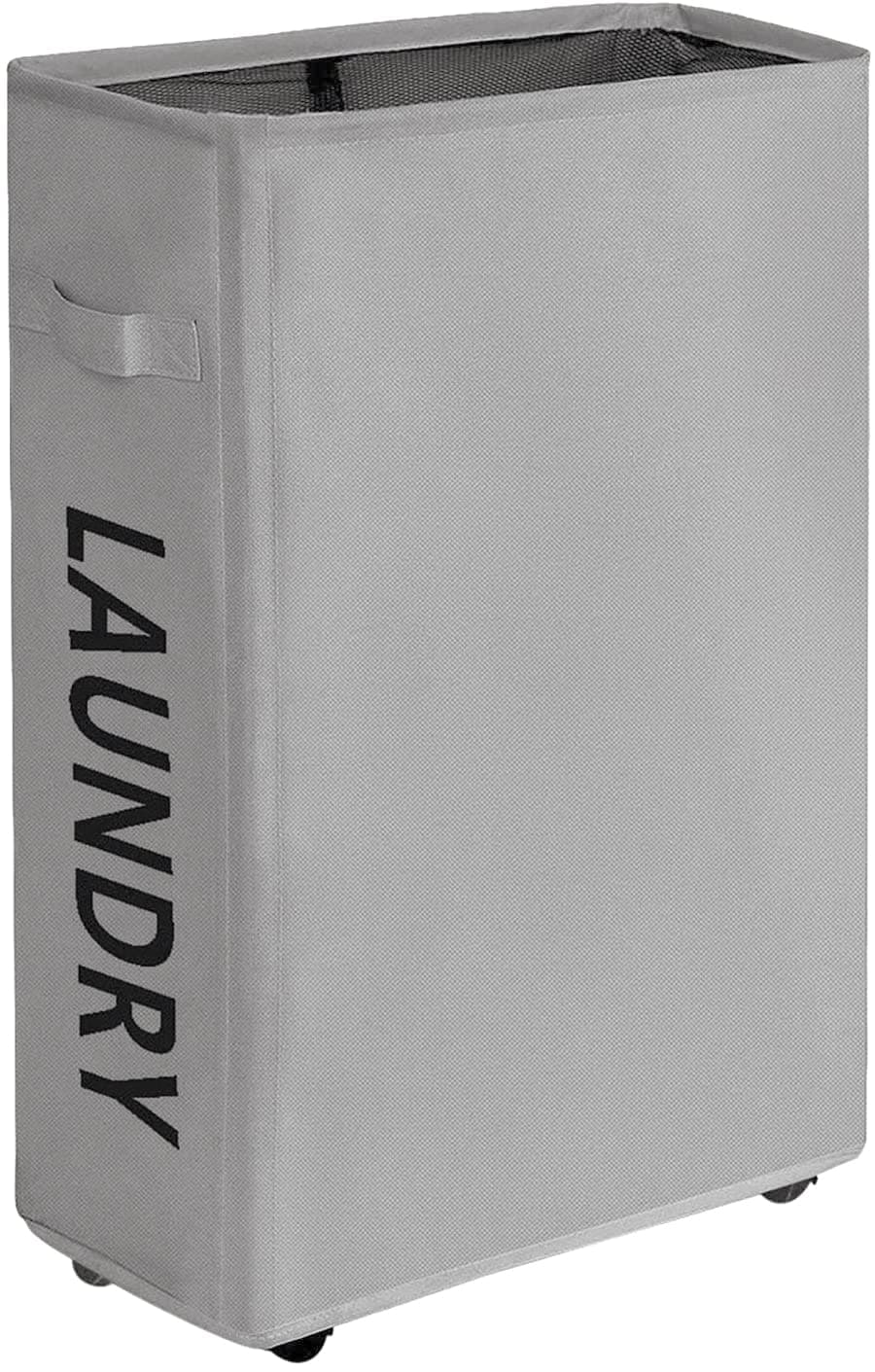 Chrislley 45L Slim Rolling Laundry Hamper Thin Laundry Basket with Wheels Collapsible Laundry Storage Organizer Bathroom Corner Narrow Tall Storage Basket Bin (A-grey 2)