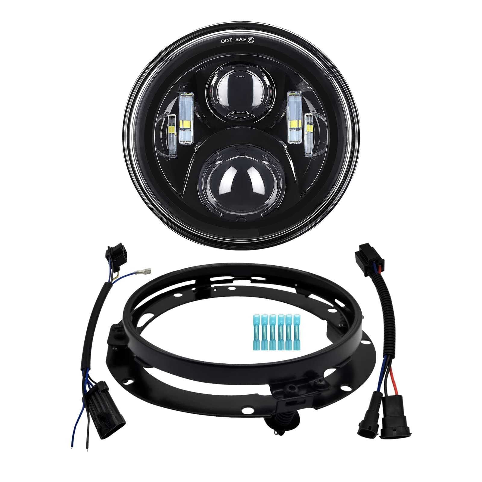 AlyoNed 7 inch Motorcycle LED Headlight DOT Lamp Kit with Mounting Bracket Compatible with Harley Davidson Fatboy Street Glide Heritage Softail Road King Switchback Electra Glide Ultra Classic Black