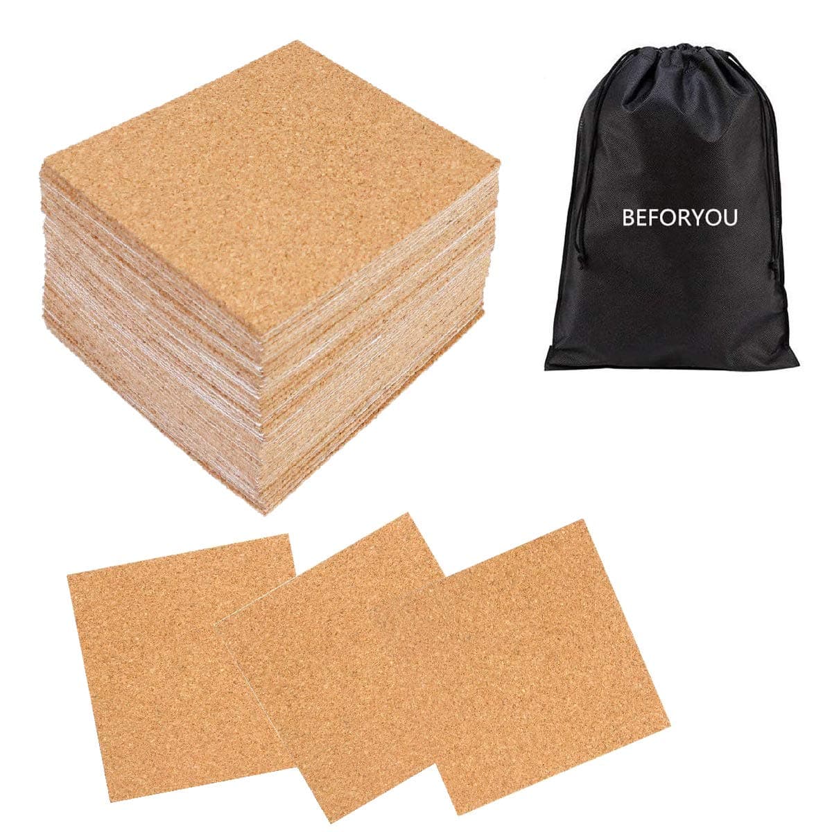 60 Pack Self-Adhesive Cork Round Squares - 4"x 4" Cork Backing Sheets Mini Wall Cork Tiles for Coasters and DIY Crafts (Square)