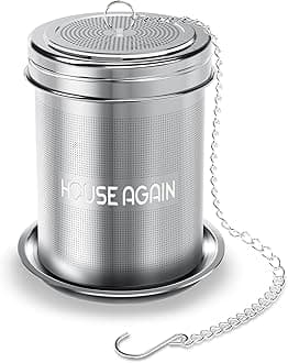 House Again Large Tea Ball Infuser & Cooking Infuser - Extra Fine Mesh Tea Strainer Screw Top 18/8 Stainless Steel with Extended Chain Hook to Brew Loose Leaf Tea, Spices & Seasonings, for Multi Cups