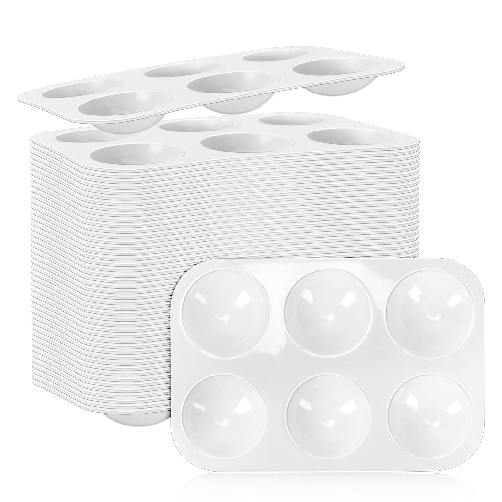 50 PCS White Plastic Watercolor Palette, 6 Well Rectangular Paint Palettes, Paint Tray Palettes, Paint Trays for Kids, for Painting, DIY Craft, Art Painting Class
