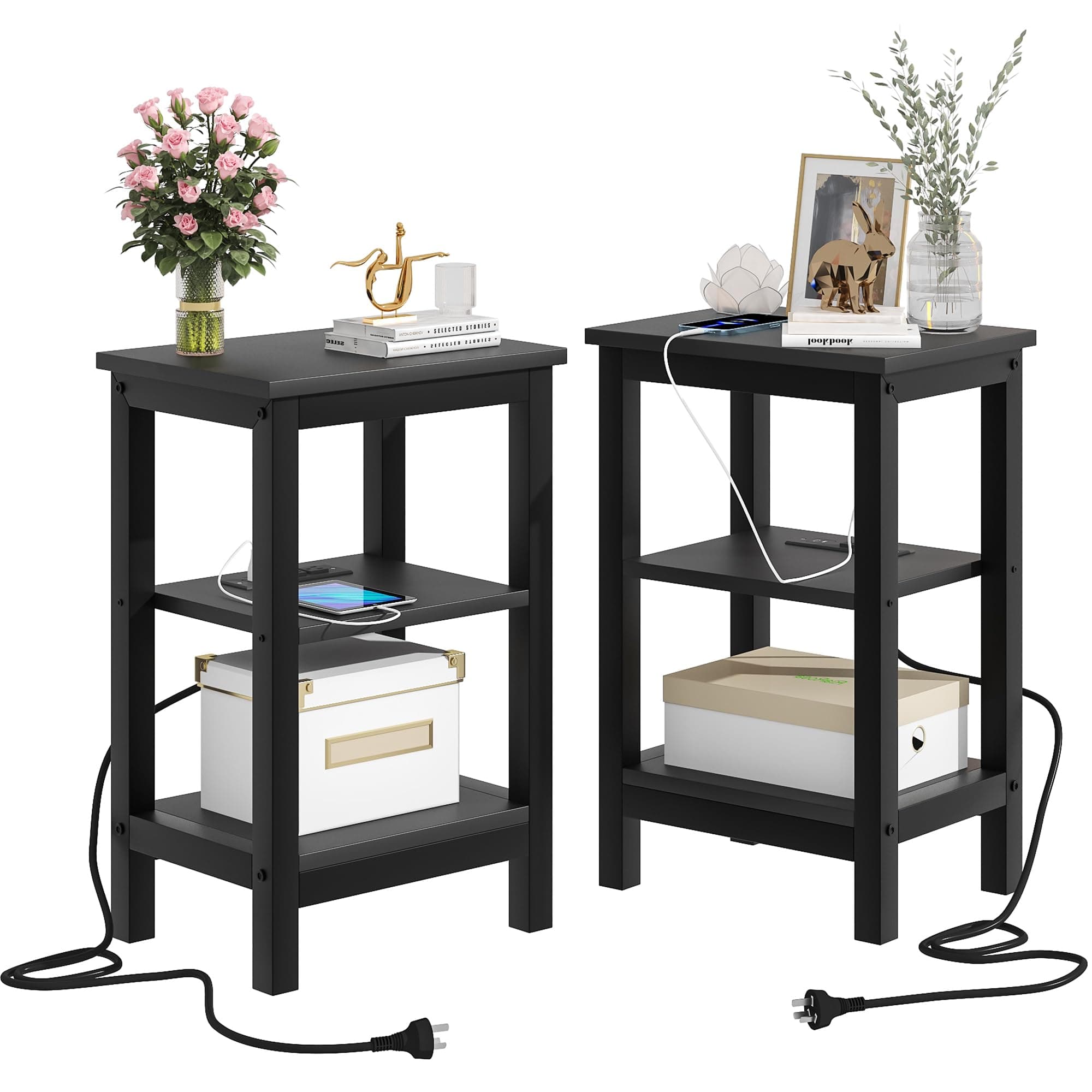 VECELO Modern Nightstands X-Design Side End Table Night Stand with Storage Shelf for Bedroom, Living Room, Engineered Wood