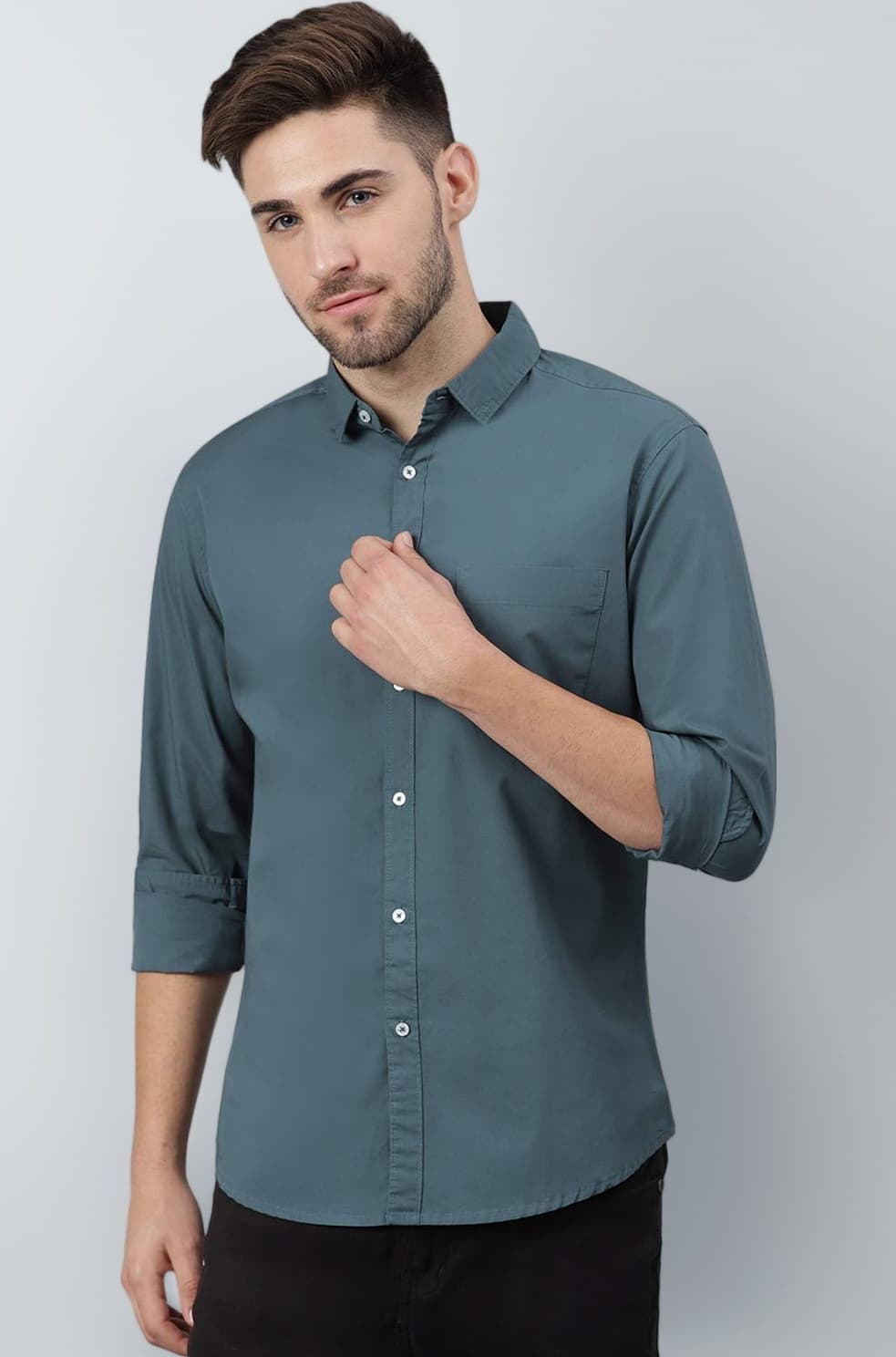 Men Cotton Solid Slim Fit Casual Shirts