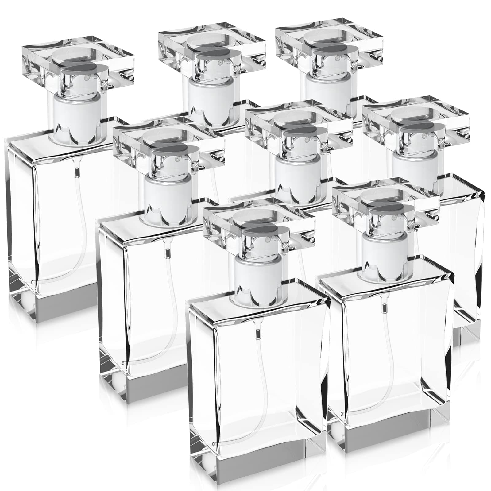 Foraineam 8 Pack 30ml / 1 oz. Clear Refillable Perfume Bottle, Portable Square Empty Glass Perfume Atomizer Bottle with Spray Applicator