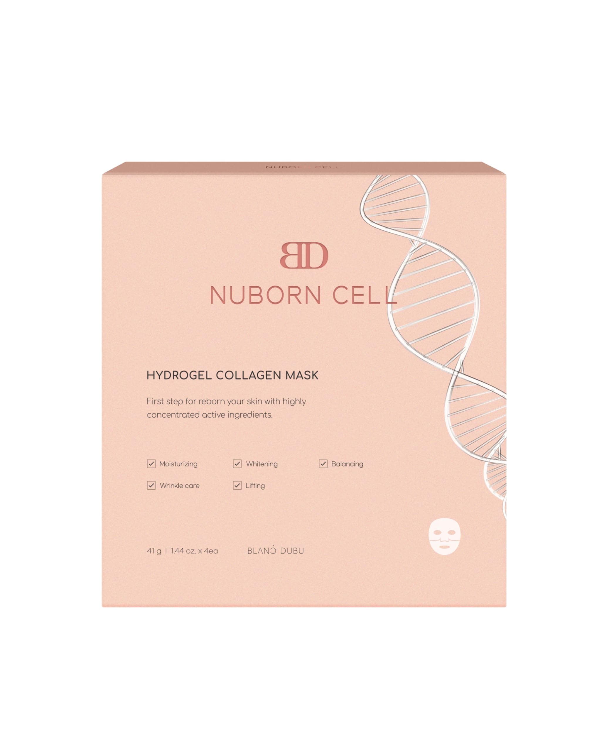 BLANC DUBU NUBORN CELL Hydrogel Collagen Mask | Advanced Stem Cell Hydrogel Sheet Face Mask for Dry Skin | 2% Niacinamide, Hydrolyzed Collagen, Peptides and Hyaluronic Acids | Made in Korea 4-Pack