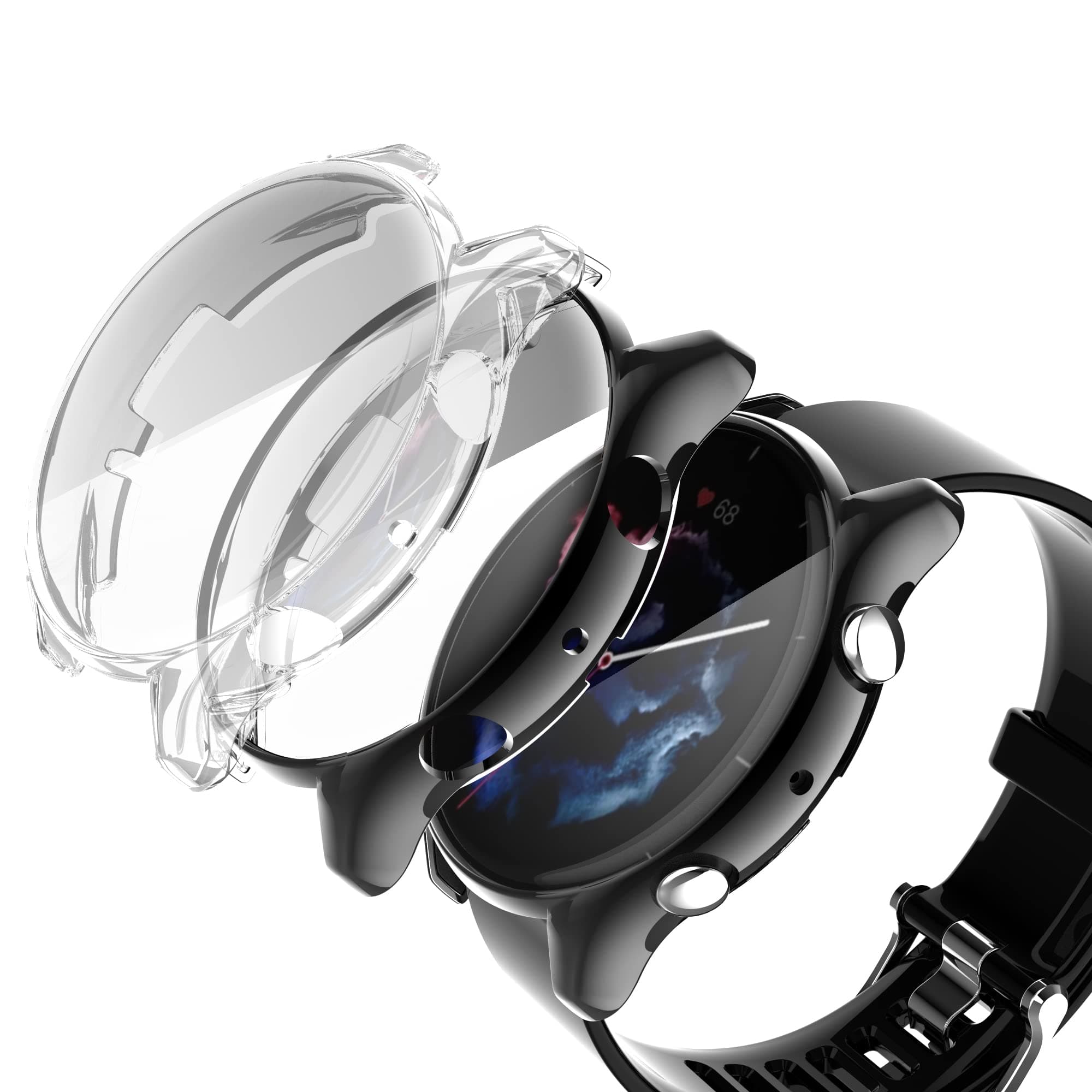 sciuU Protective Case compatible with Amazfit GTR3 / GTR3 Pro, [2 Pack] All-around Flexible TPU Case with Screen Protector, Soft Frame Shock Resistant Cover compatible GTR 3/3 Pro - Black + Clear