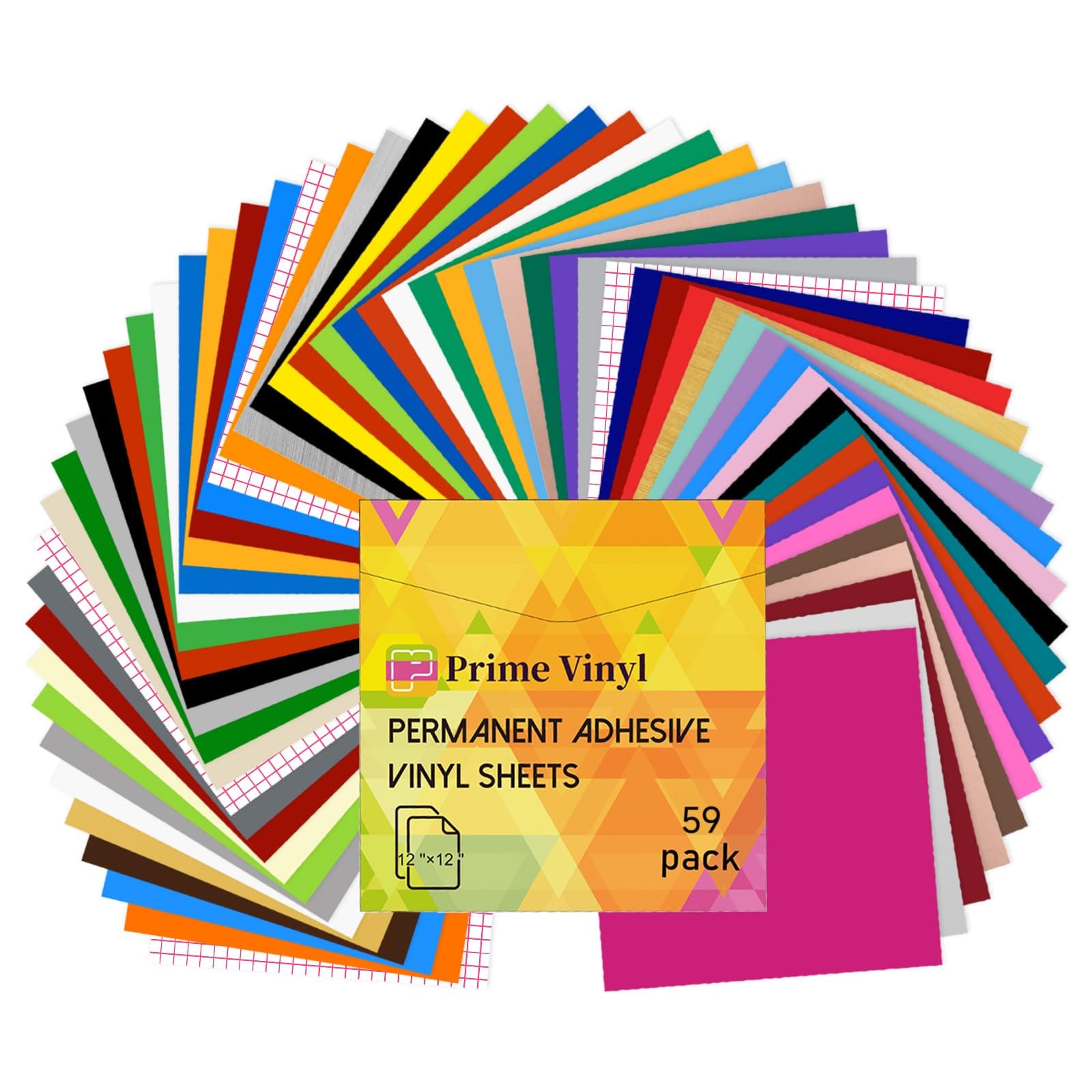 59 Pack Permanent Vinyl Compatible with All Cutting Machines, 12" x 12" Permanent Vinyl Bundle, 45 Vibrant Colors for Crafts, Signs, DIY Party Decorations