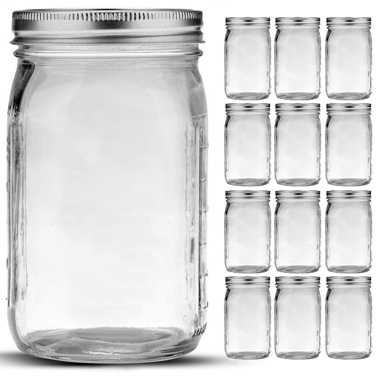 Bedoo Mason Jars 32 oz, 12 Pack Quart Mason Jars With Wide Mouth Lids, Glass Jars for Canning, Food Storage, Meal Prep, Overnight Oats, Fermenting, Pickling, DIY Projects