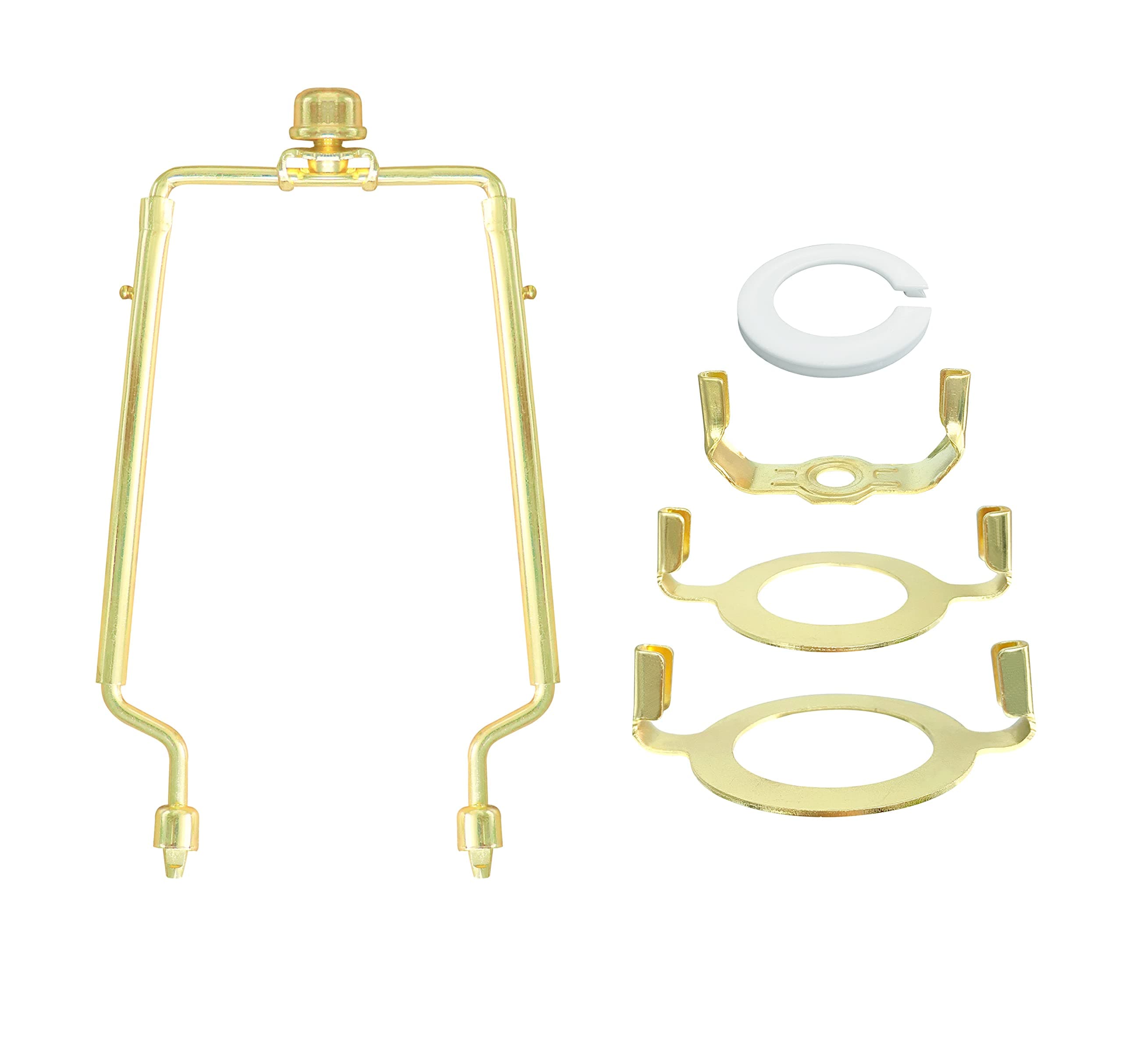 Lamp-Shade Harp Holder Adjustable Support - Tall 7 8 9 10 inch and 3/8 inch Standard Saddle E14 E26 E27 Light Base UNO Fitter Adapter Converter Finial Set Detachable Parts Bracket (Polished Brass)