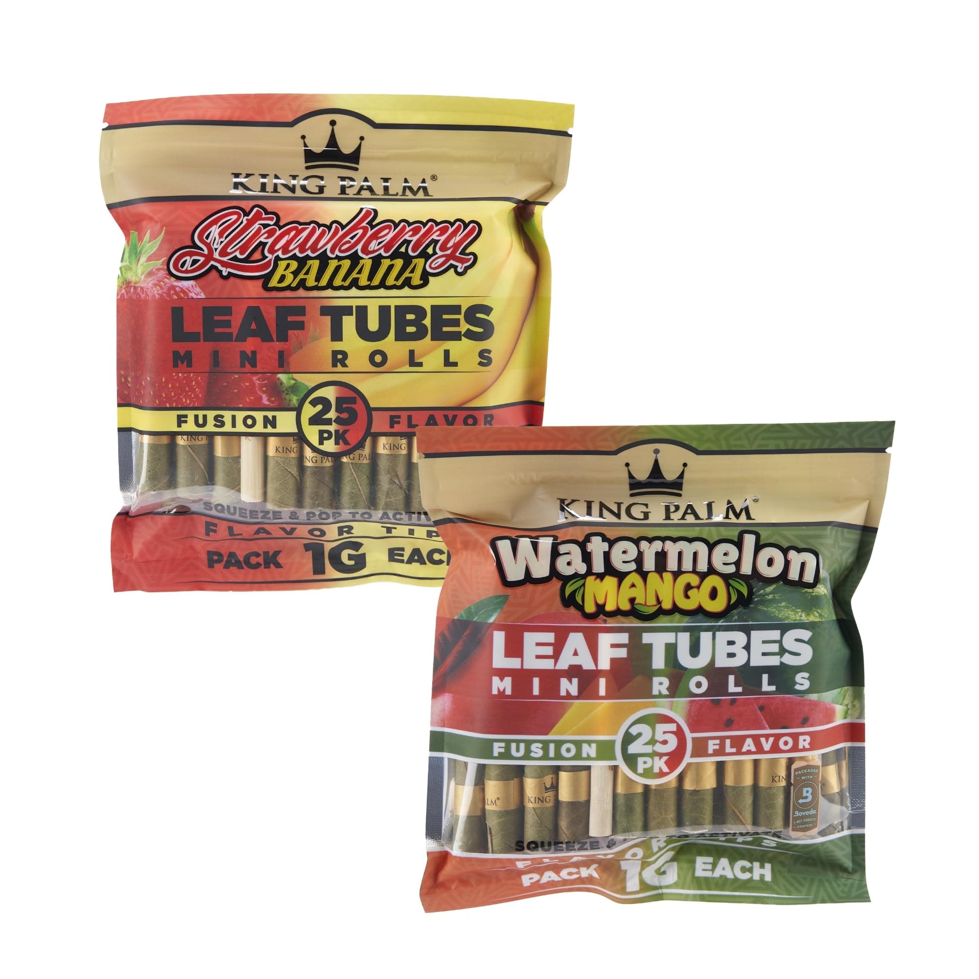 KING PALMMini Prerolled Cones - All Natural Preroll Palm Leaf Cone - Corn Husk Filter Tip - Organic Per Rolled Wraps - 25 Cones per Pack - (Watermelon Mango and Strawberry Banana, 2 Packs, 50 Rolls)
