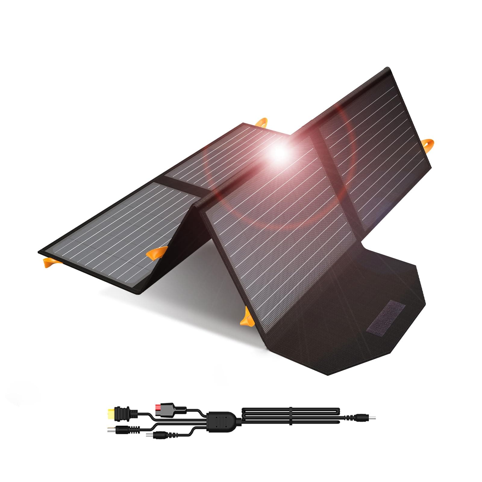 60W 19.8V Foldable Solar Panel Kit,Monocrystalline Solar Cell Solar Charger with USB Outputs and 4-in-1 Connector for Smartphones, Tablets, Laptops, and Power Stations
