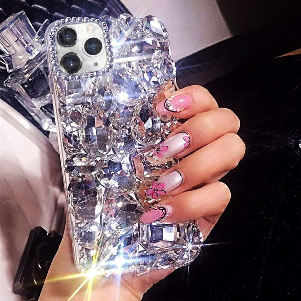 Bonitec iPhone 13 Pro Max Case - 3D Glitter Sparkle Bling Luxury Shiny Crystal Rhinestone Diamond Bumper Clear Gems Cute Protective Girly Case for Girls
