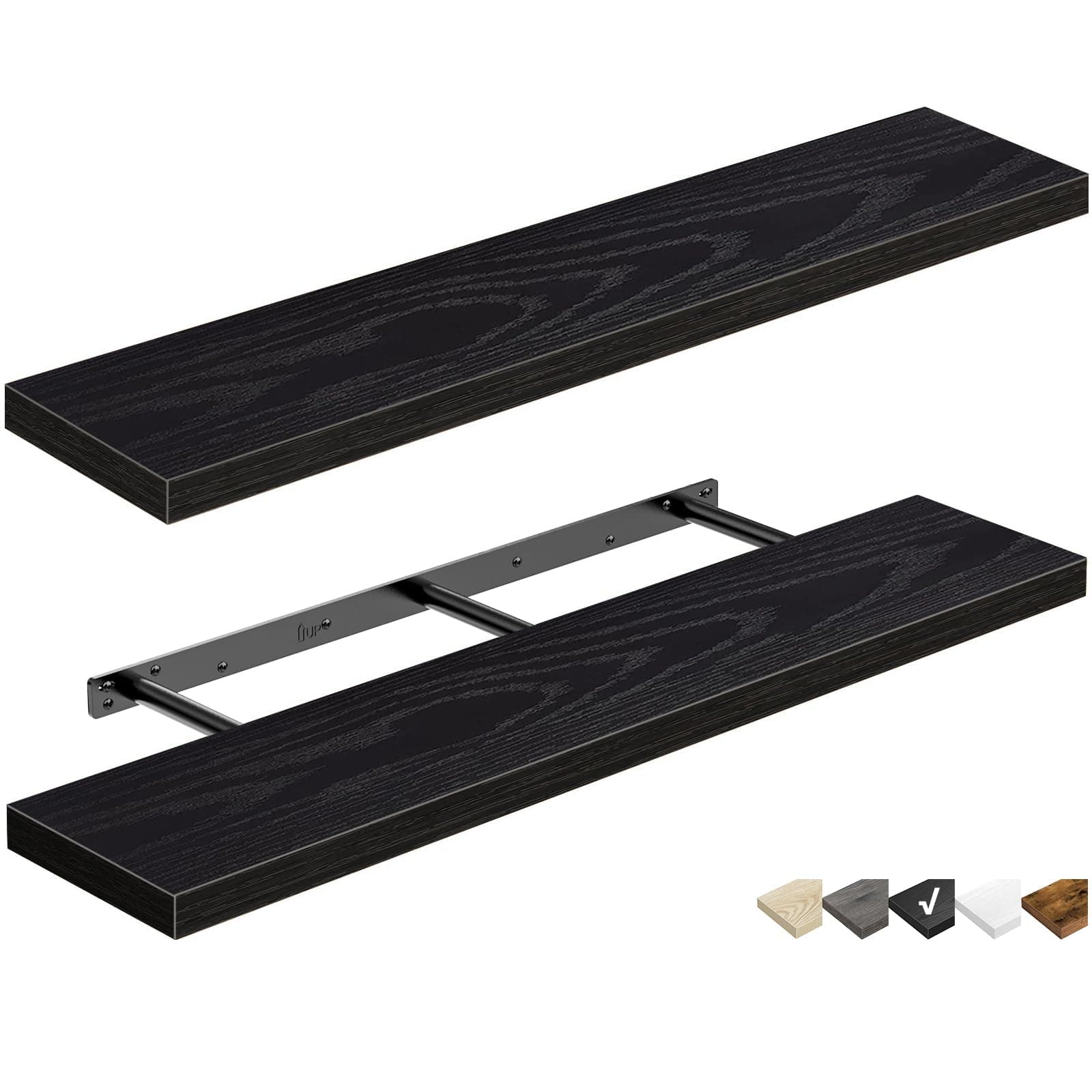 QEEIG Floating Shelves for Wall 47.2" Extra Long - Wall Mounted Shelf Bathroom Kitchen Living Room Bedroom Farmhouse Home Decor Display Bookshelf Large 47.2 x 9.3 inch Set of 2, Black (008-120B)