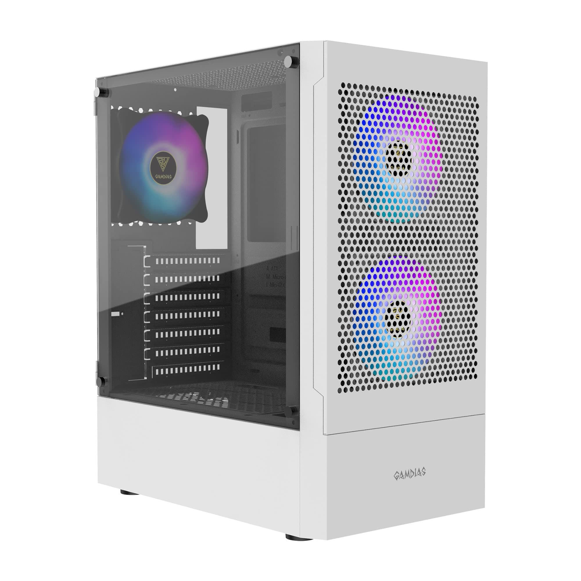 GAMDIAS White RGB Gaming ATX Mid Tower Computer PC Case with Side Tempered Glass and Excellent Airflow Design & 3 Built-in 120mm ARGB Fans